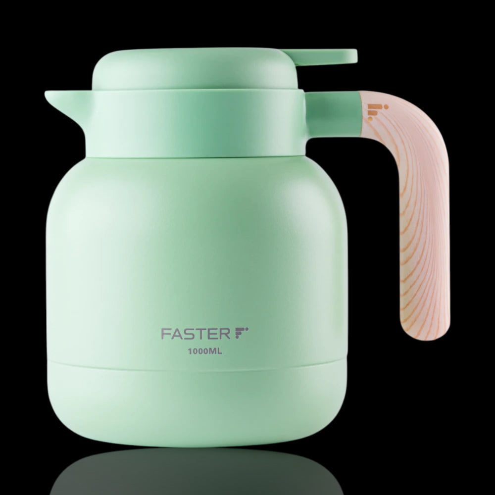 Garrafa de Café Expresso Faster - 1000ml, garrafa térmica de aço inox verde com vácuo duplo, mantém líquidos acima de 70 °C por 6 horas.