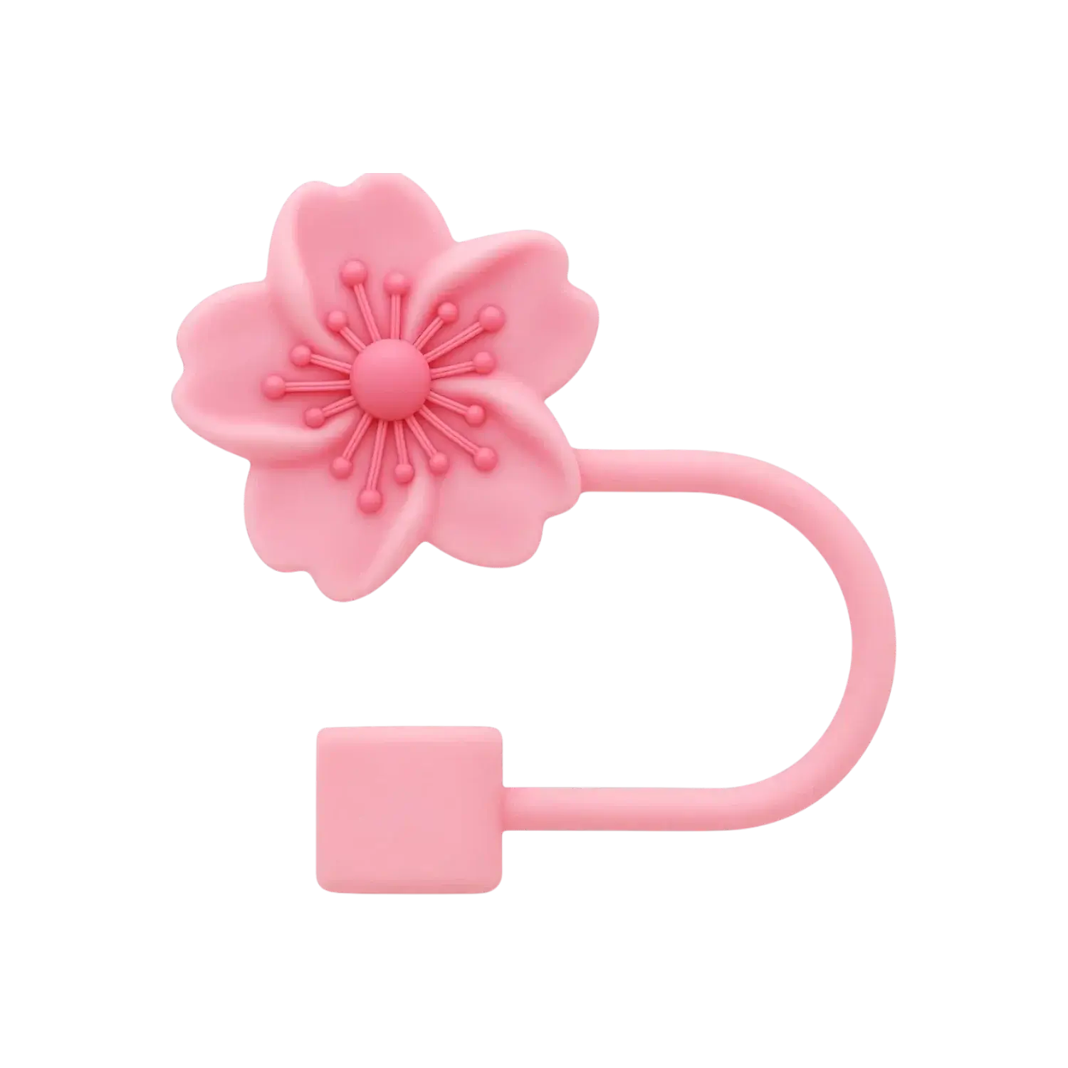 Protetor de Canudo Quencher - Variados em silicone rosa com design de flor, mantém o canudo higiênico e livre de sujeira.