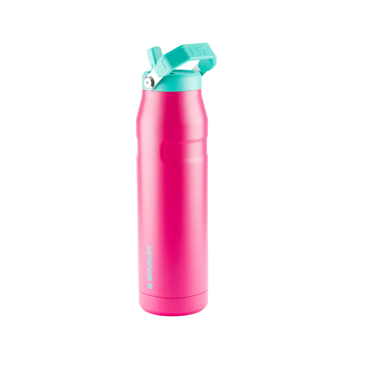 Garrafa Térmica Stanley Aerolight™ Flip Straw - 1,1L rosa com tampa turquesa, isolamento a vácuo para bebidas geladas.