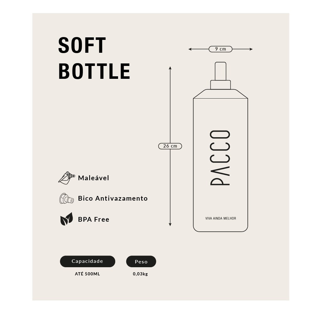 Garrafa Soft Bottle 500ml PACCO na cor Branca
