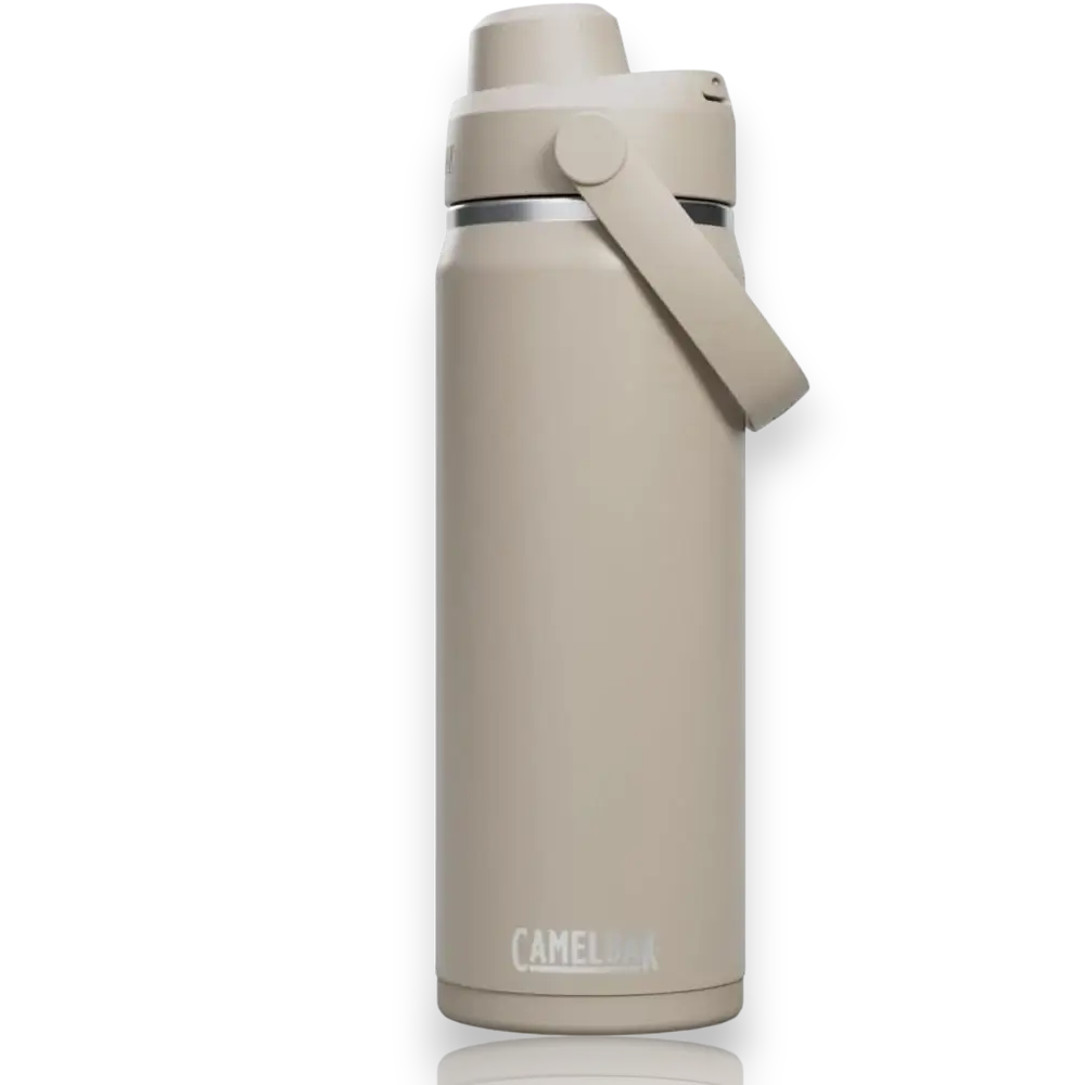 Garrafa Térmica Camelbak Thrive Chug 590ml em cor neutra, ideal para manter bebidas geladas por até 23 horas e quentes por até 11 horas.