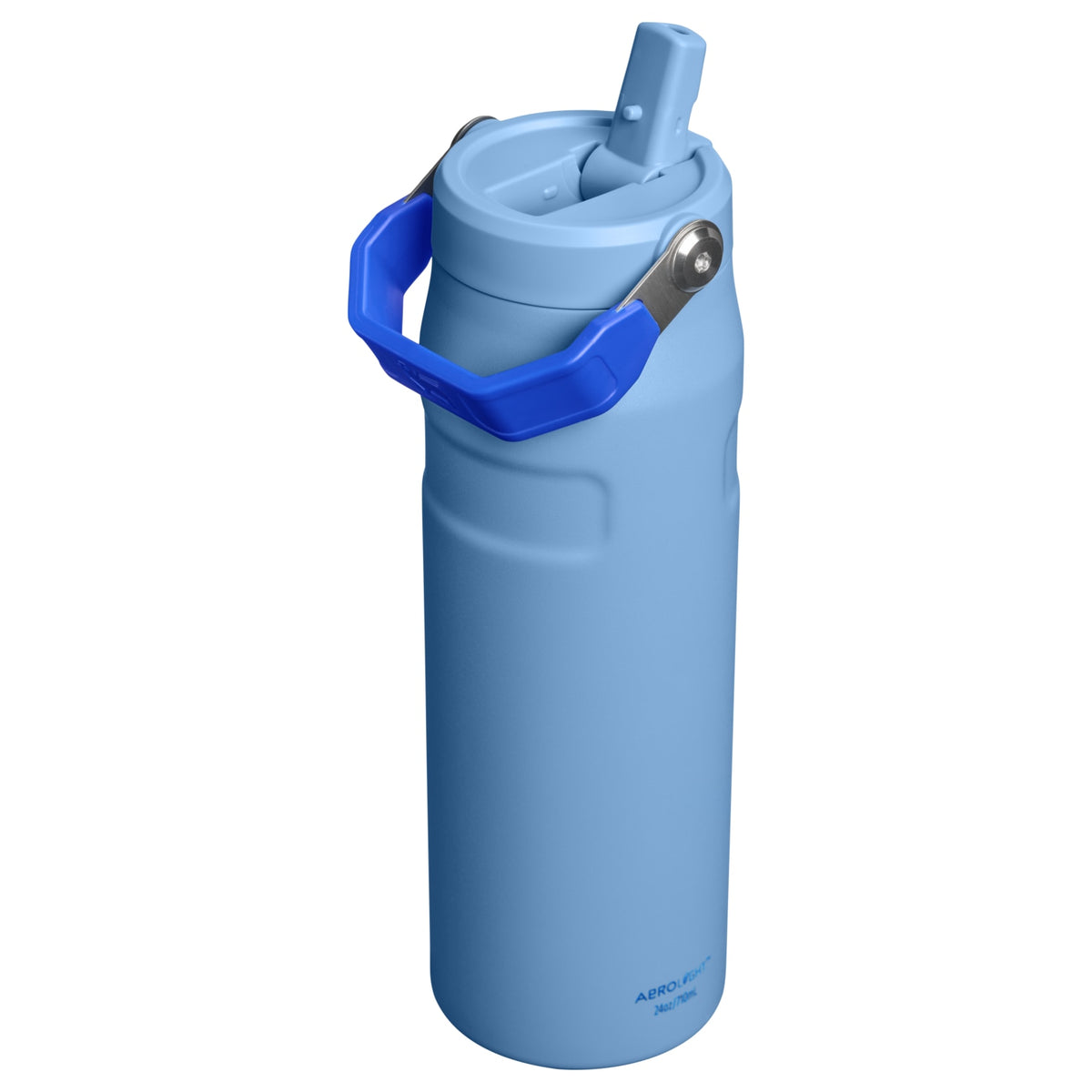 Garrafa Térmica Aerolight Flip Straw Stanley 710 ml Blue Sky, com a tampa aberta