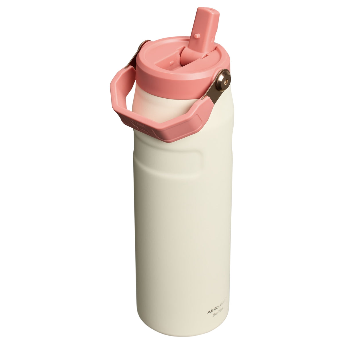 Garrafa Térmica Aerolight Flip Straw Stanley 710 ml Cream Rose Gold, com a tampa aberta