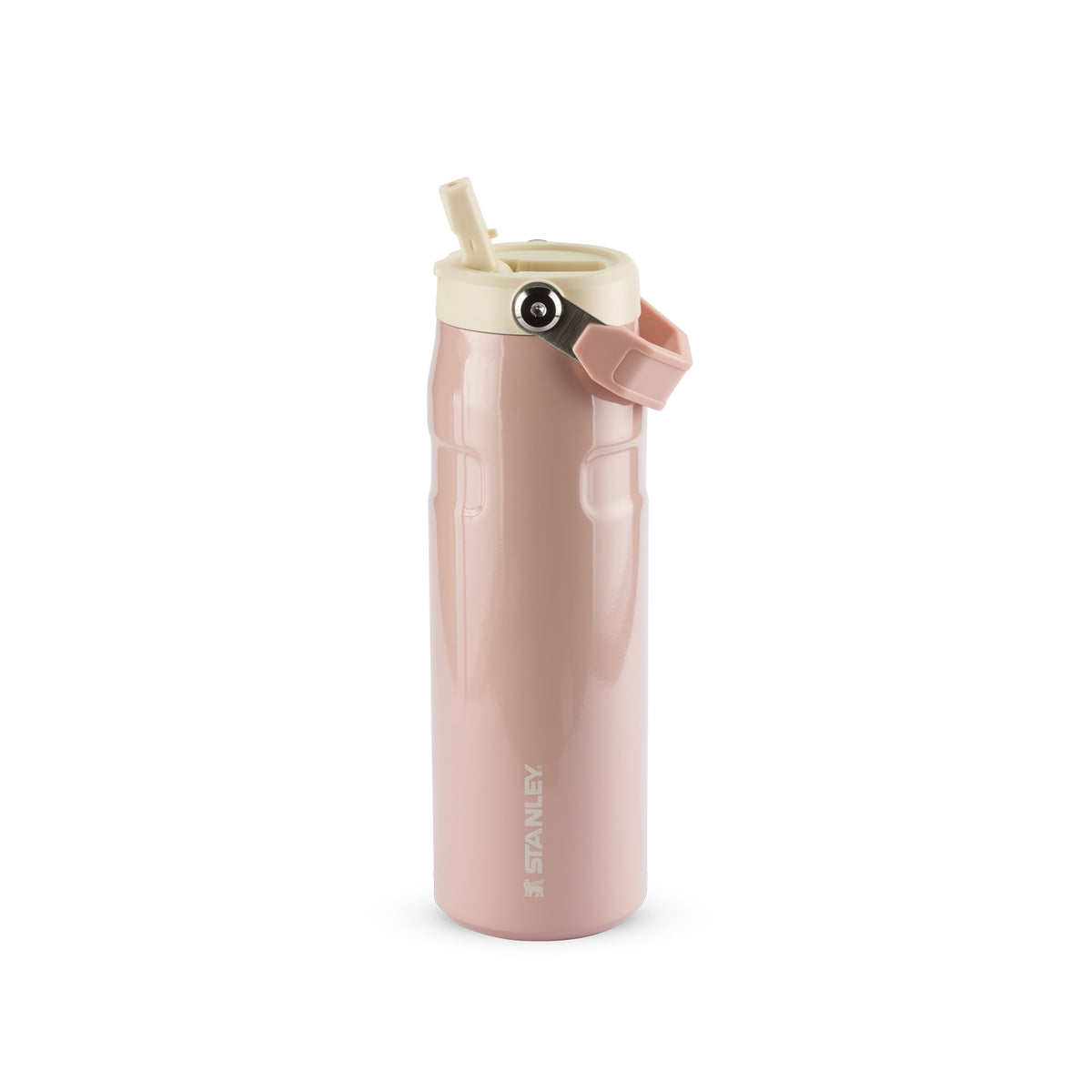 Garrafa Térmica Aerolight Flip Straw Stanley 710 ml Peach Whip Gloss, com a tampa aberta