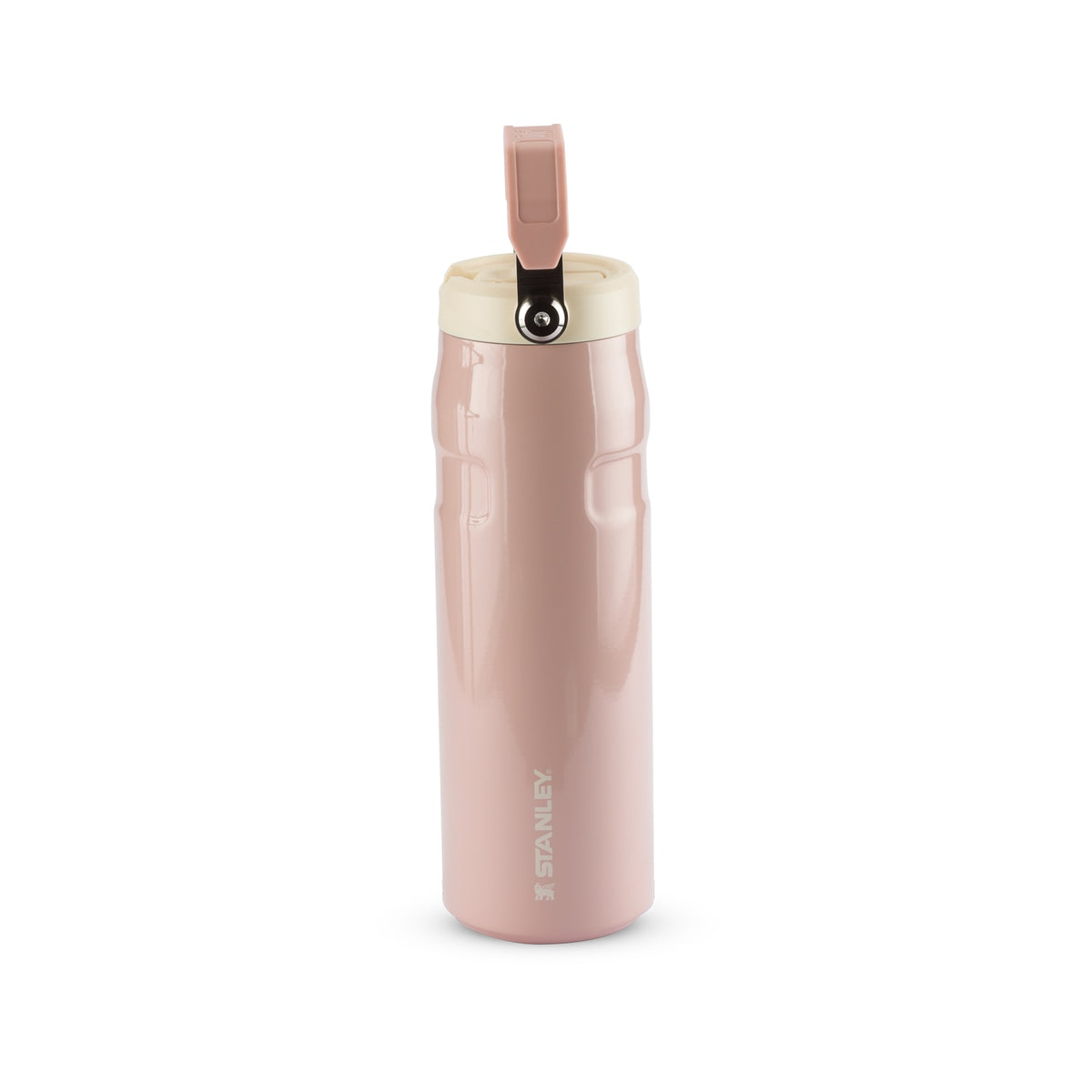 Garrafa Térmica Aerolight Flip Straw Stanley 710 ml Peach Whip Gloss, vista frontal com tampa aberta