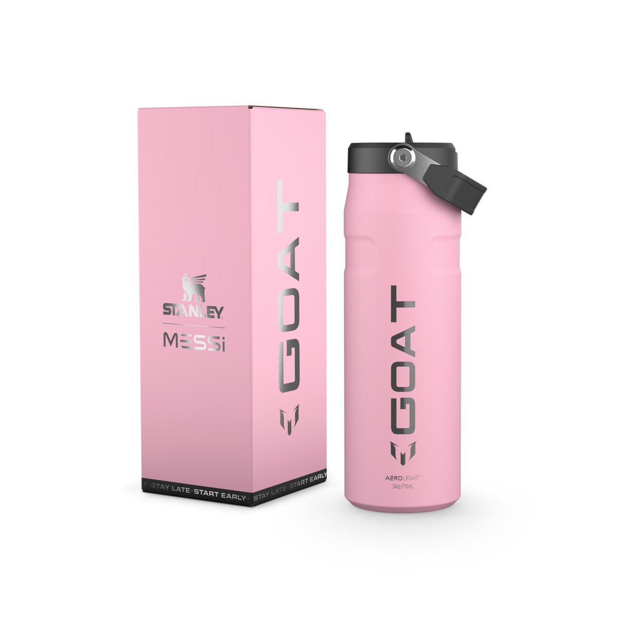 Garrafa Térmica Aerolight Flip Straw Stanley 710 ml Pink Messi, kit com os itens juntos