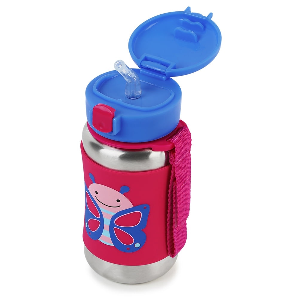Garrafa de Aço Inox Skip Hop Borboleta, com a tampa aberta