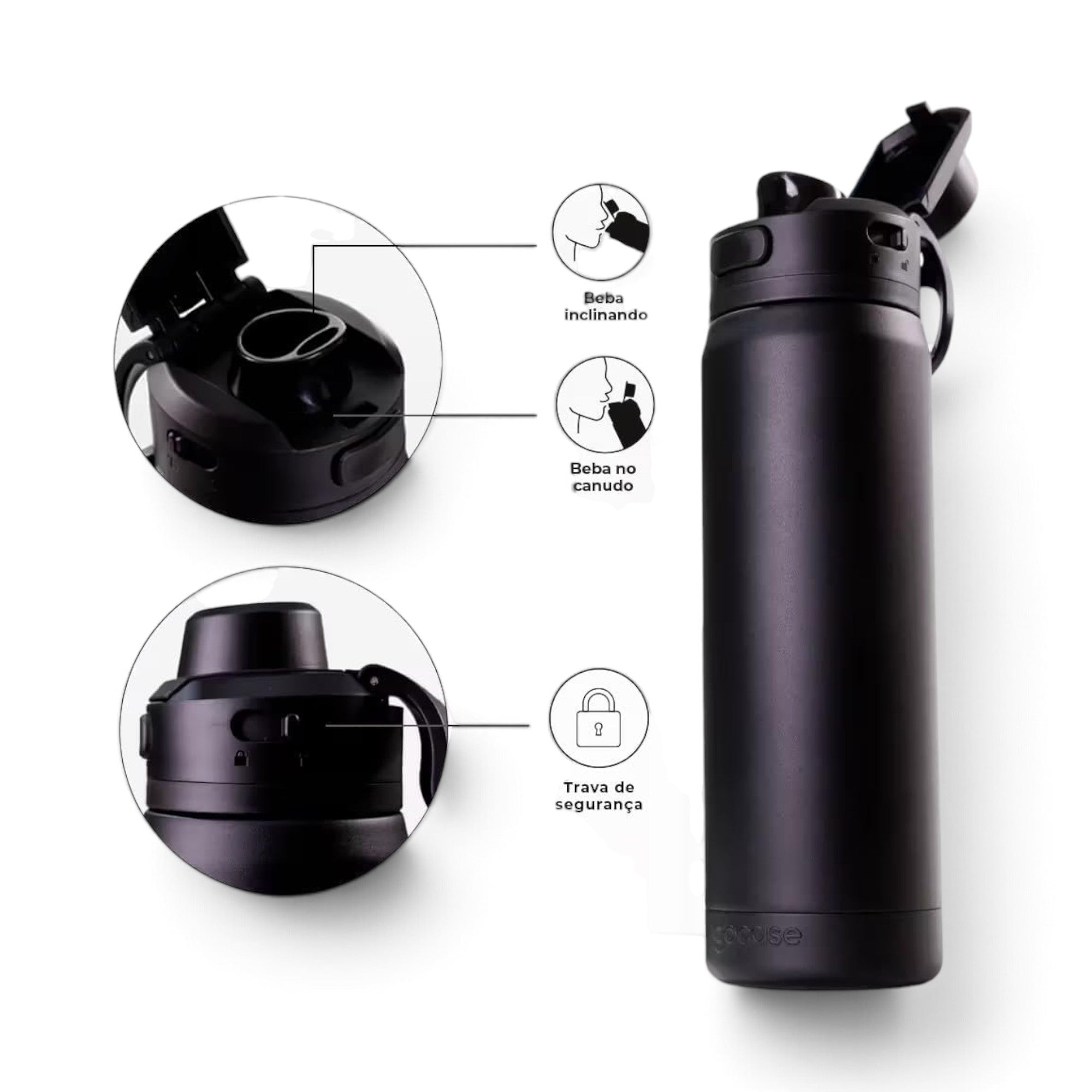 Garrafa térmica Gocase Flip Pro 750ml na cor preta