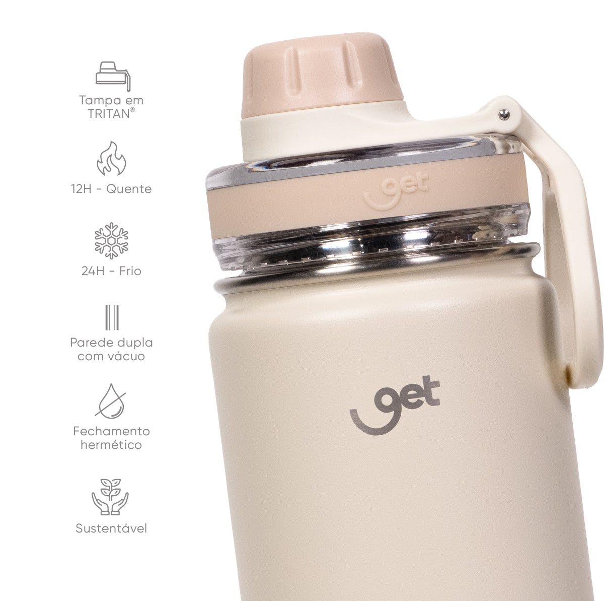 Garrafa térmica GET Trity 500ml na cor Creme