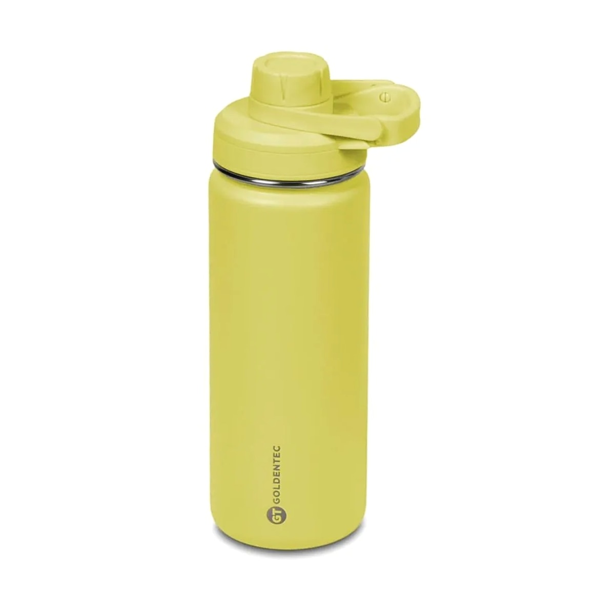 Garrafa Térmica Goldentec 500 ml Amarela, vista frontal com tampa fechada