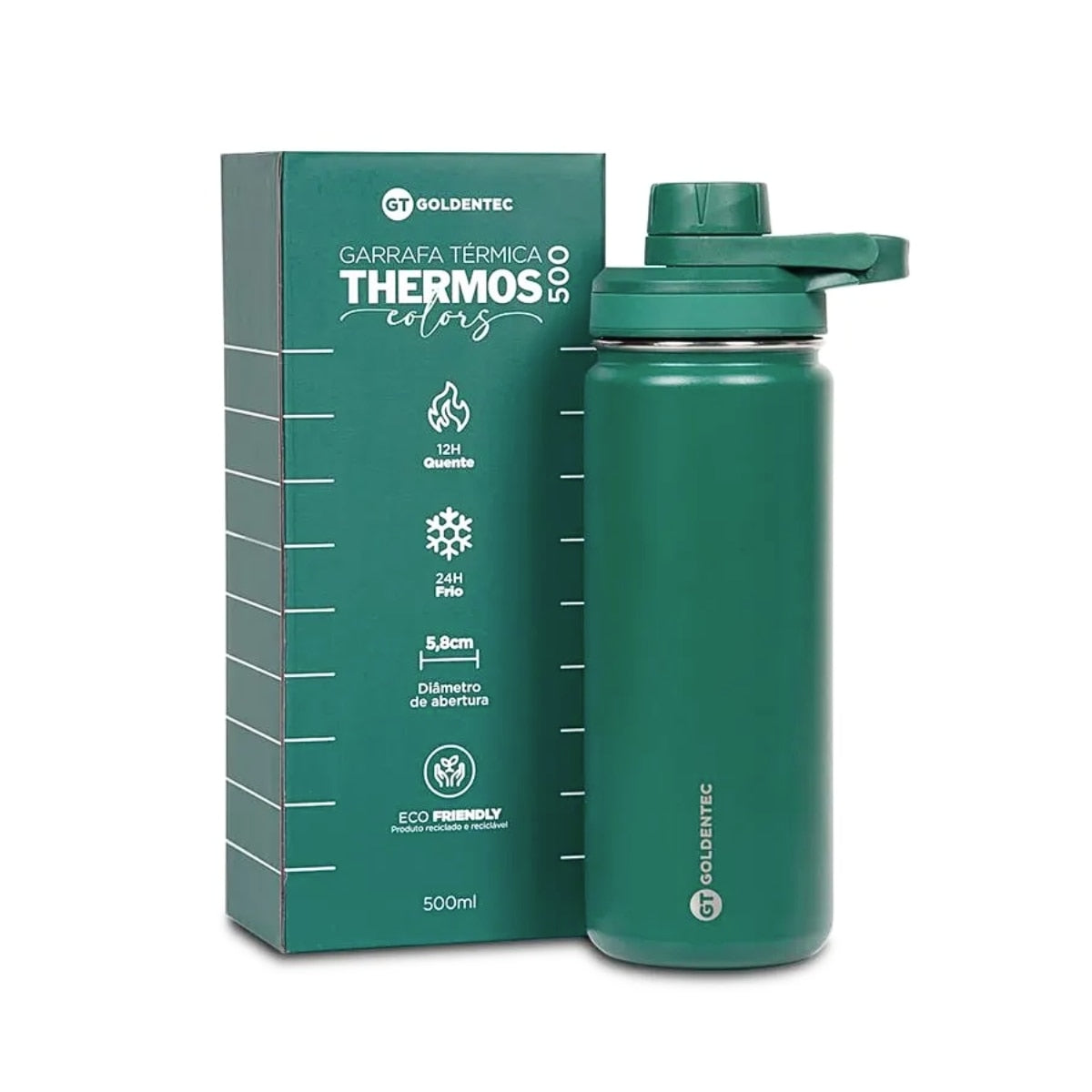 Garrafa Térmica Goldentec 500ml na cor Verde Militar