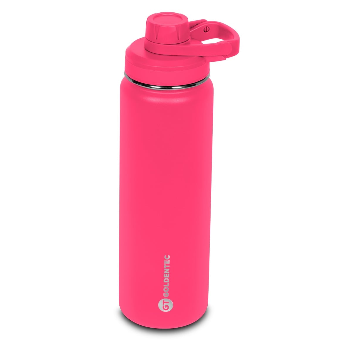 Garrafa Térmica Goldentec 750 ml Rosa Fúcsia, vista frontal com tampa fechada