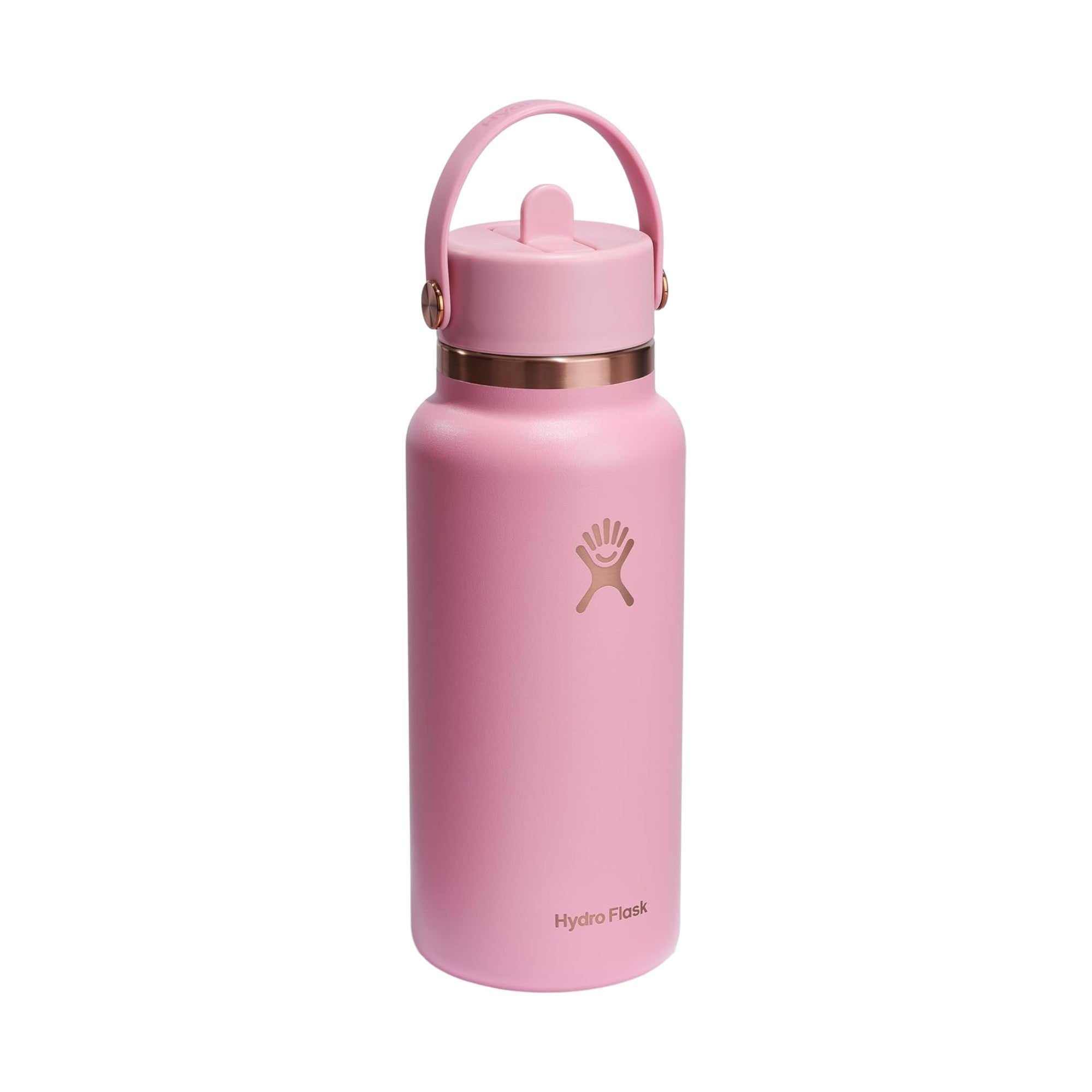 Garrafa Térmica Hydro Flask 946ml com tampa de canudo flexível em cor rosa, ideal para trabalho e atividades ao ar livre.