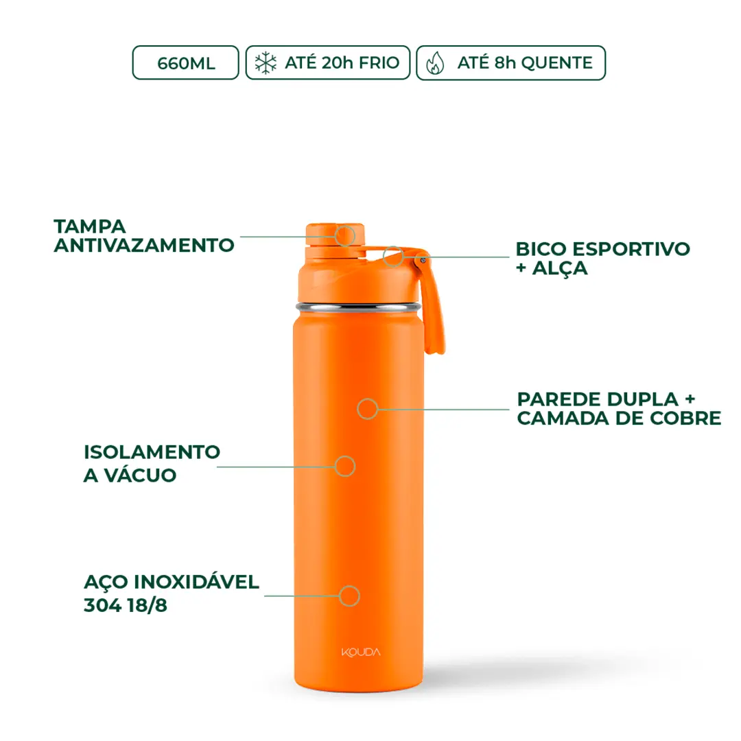 Garrafa Térmica Kouda Ladakh – 660ml na cor Laranja