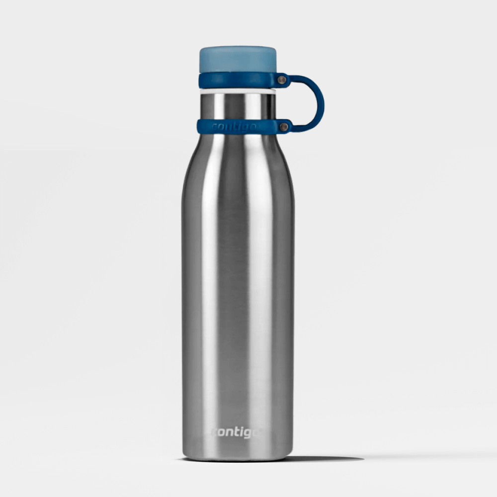 Garrafa Térmica Contigo Matterhorn THERMALOCK™ 591ml em inox com tampa azul, ideal para manter bebidas quentes ou frias por horas.