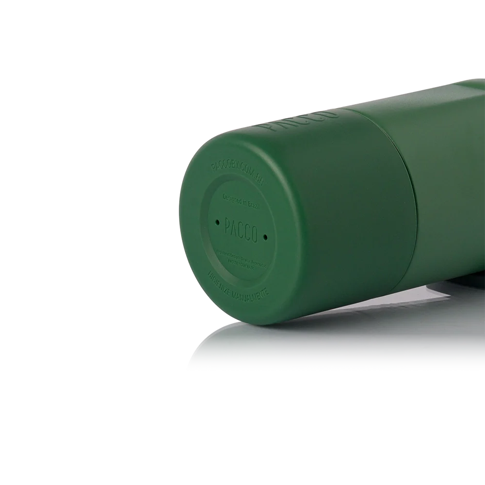 Garrafa Térmica Nexa 440 ml PACCO Verde Militar, vista da base com tampa fechada