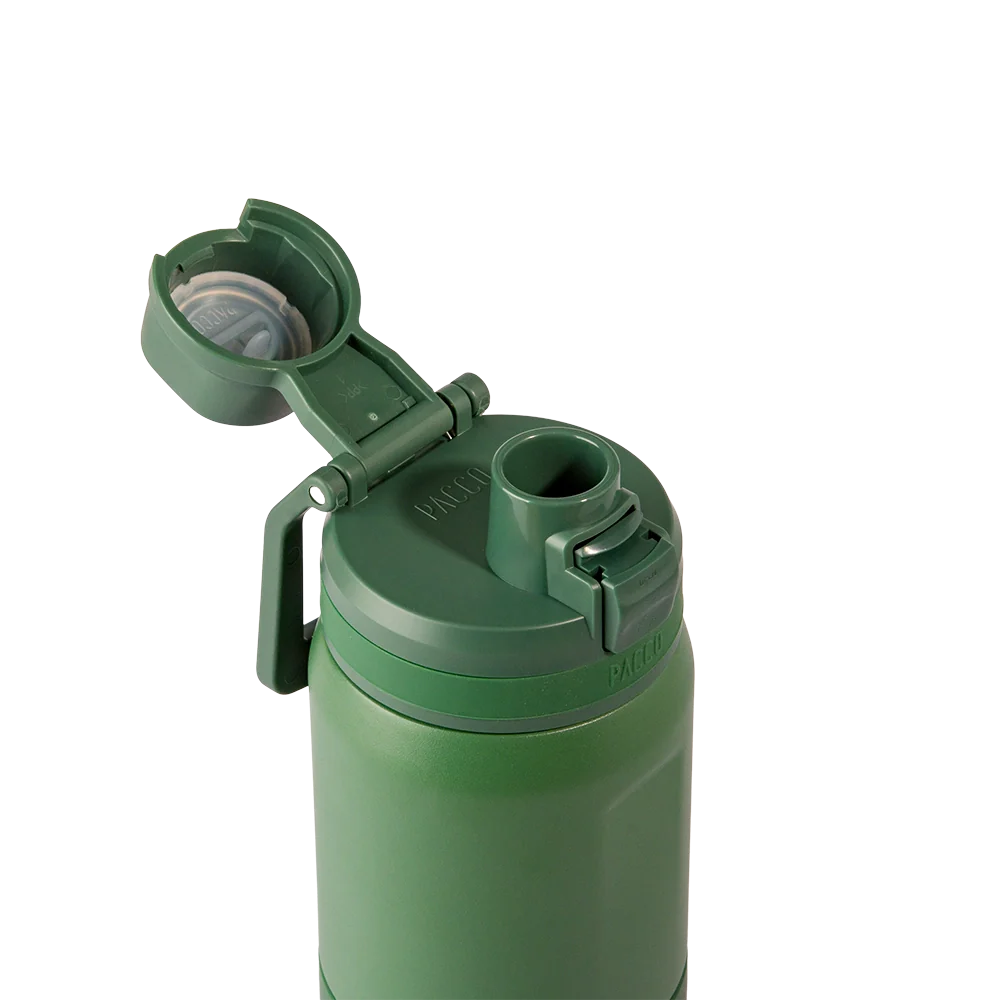 Garrafa Térmica Nexa 440 ml PACCO Verde Militar, com a tampa aberta, foto 44 de 63