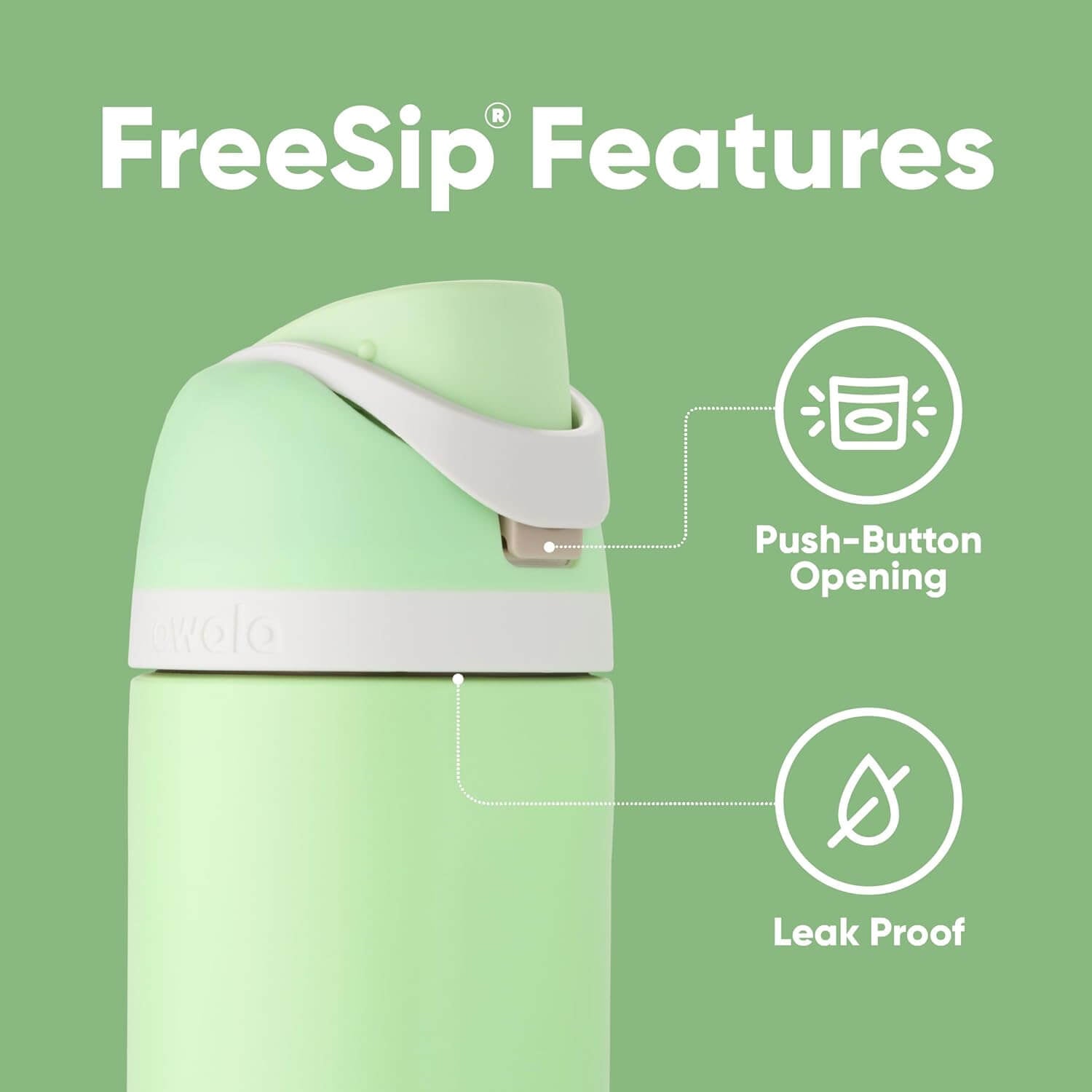 Garrafa Térmica Owala FreeSip - 710ml | 24oz com tampa de abertura rápida e à prova de vazamentos em fundo verde