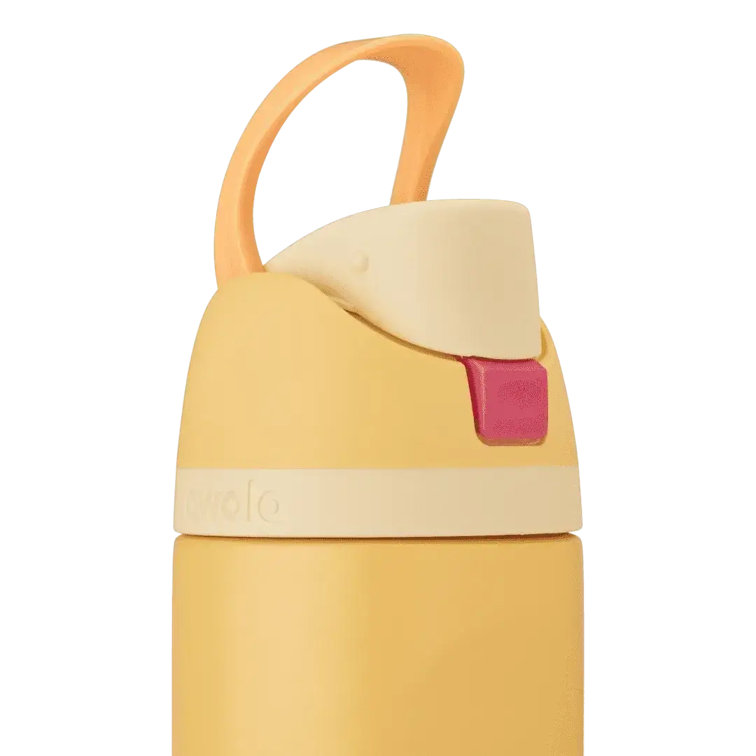 Garrafa térmica Owala FreeSip 710ml, design inteligente em amarelo, duas formas de beber.