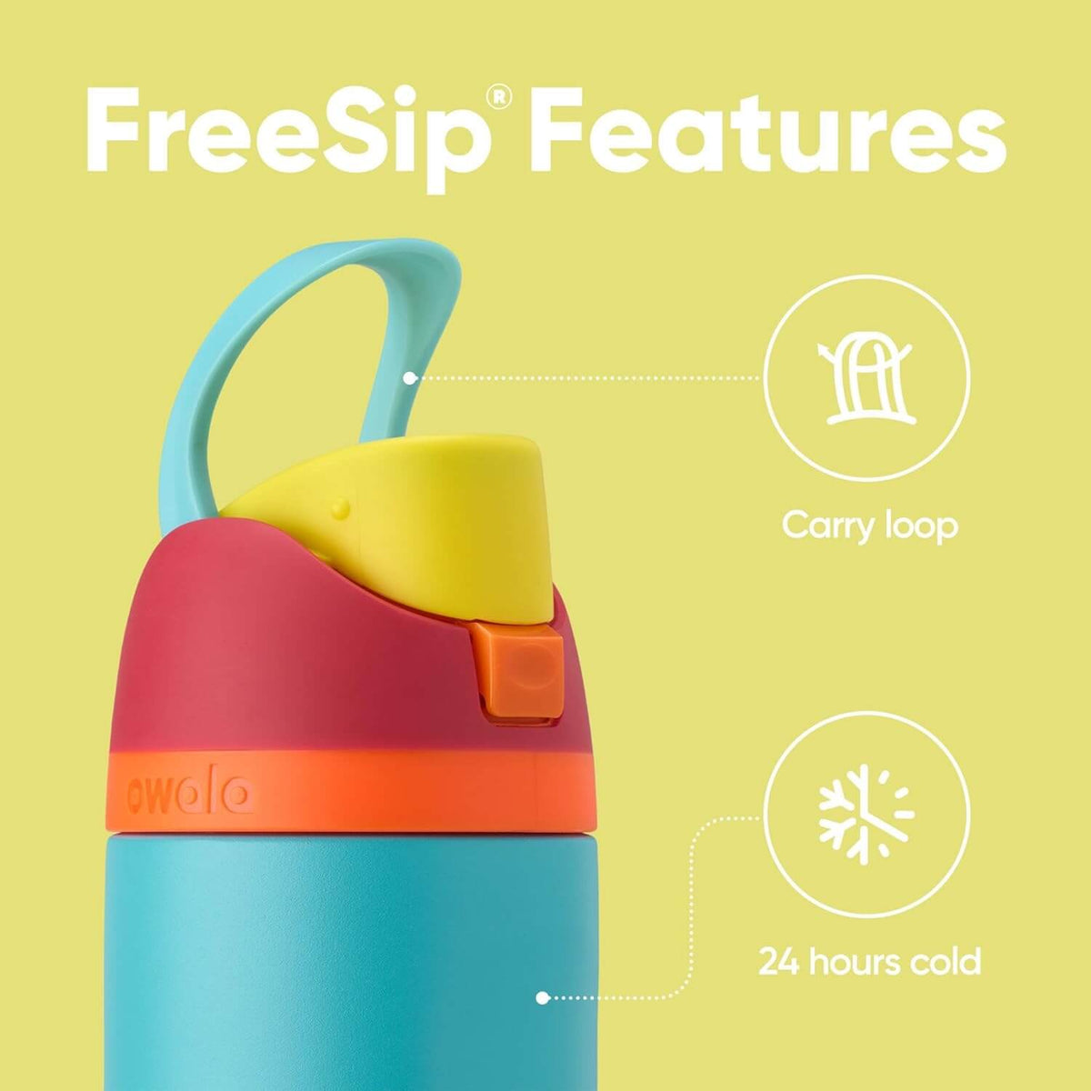 Garrafa Térmica Owala FreeSip 710ml Tubarões Summer Sweetness, detalhe da tampa