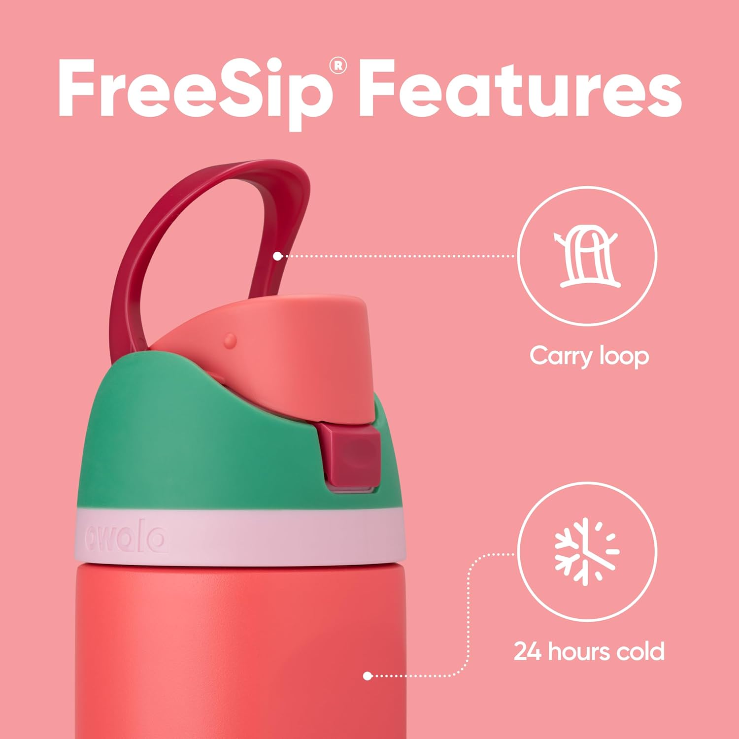 Garrafa Térmica Owala FreeSip - 710ml | 24oz com alça e mantém o líquido frio por 24 horas, destacando o design moderno.