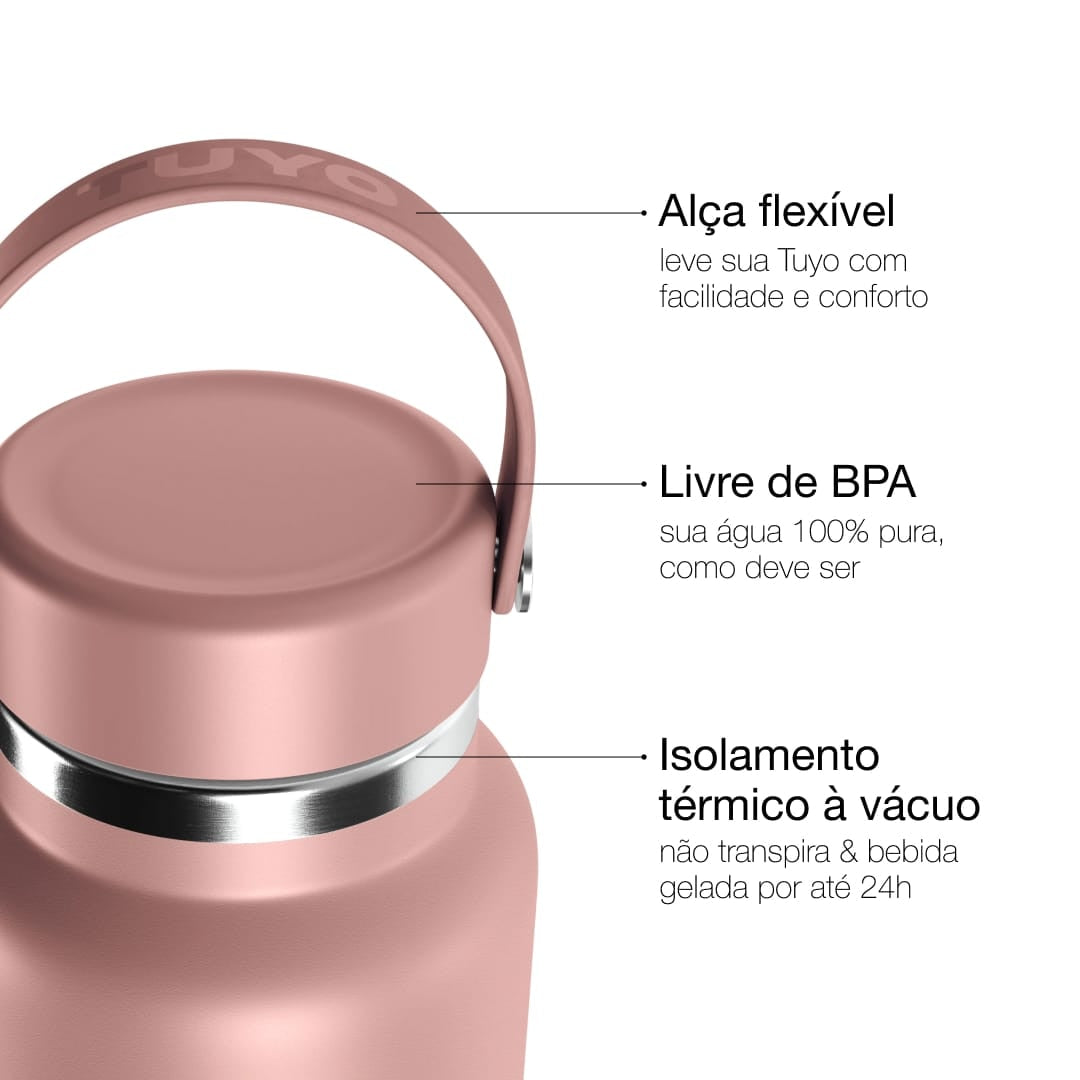 Garrafa Térmica Tuyo 1000 ml Rosa Taupe, infográfico com as características
