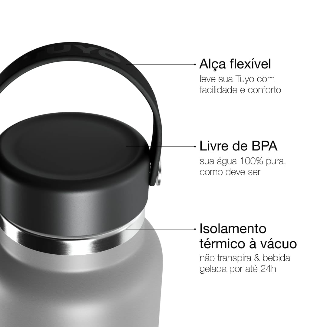 Garrafa Térmica Tuyo 1200 ml Grafite, infográfico com as características