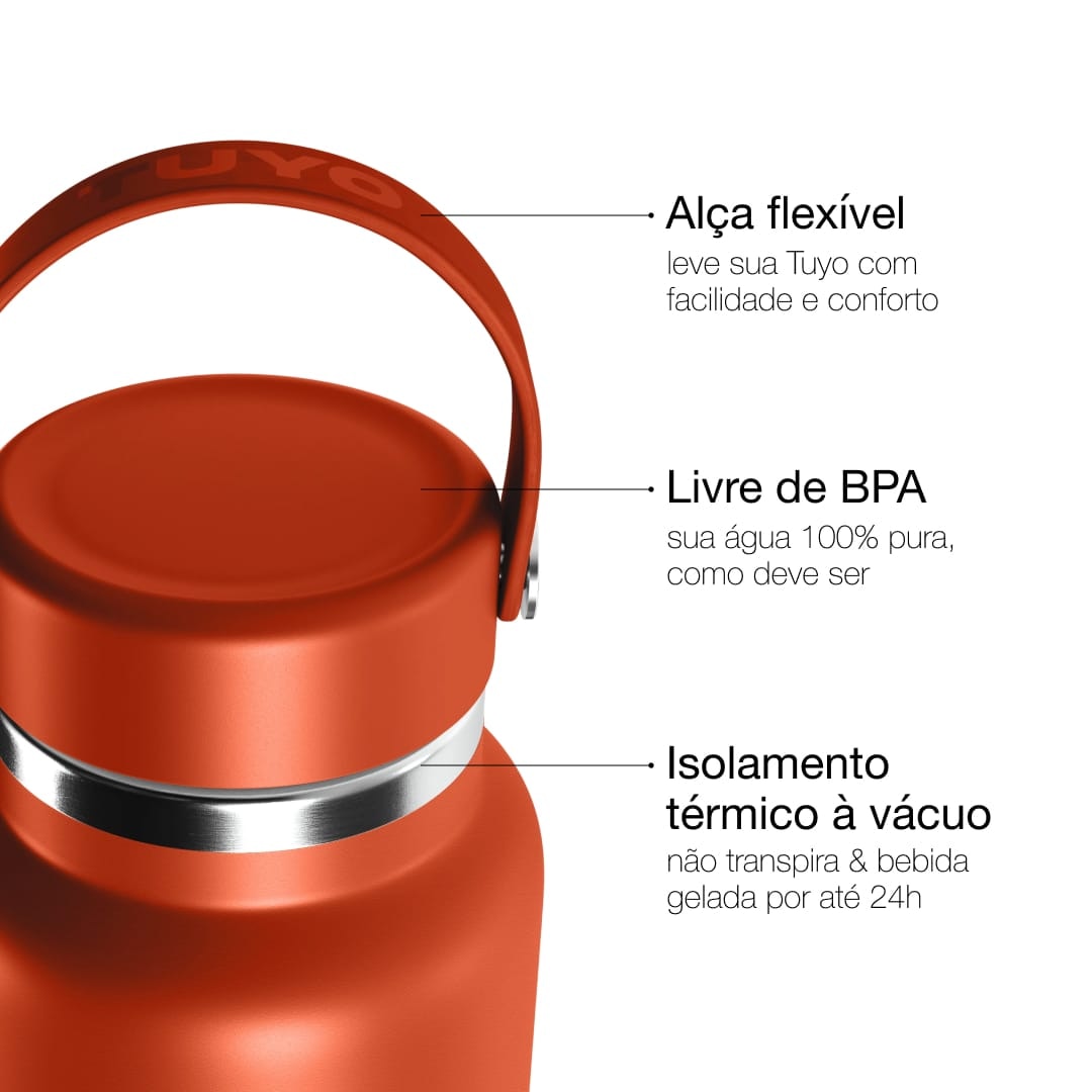 Garrafa Térmica Tuyo 1200 ml Terracota, infográfico com as características