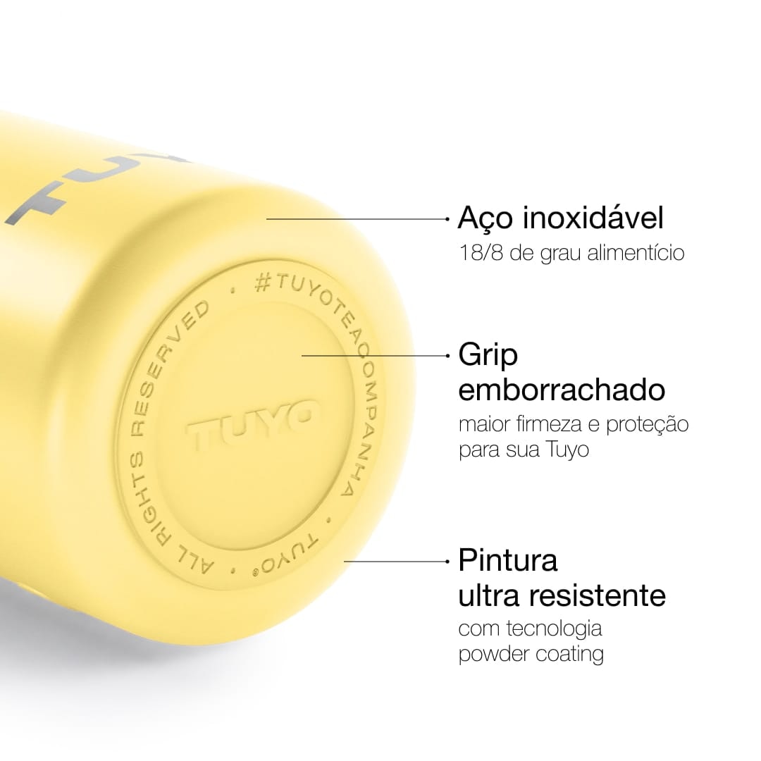 Garrafa Térmica Tuyo 600 ml Amarelo Manteiga, infográfico com as características, foto 60 de 87