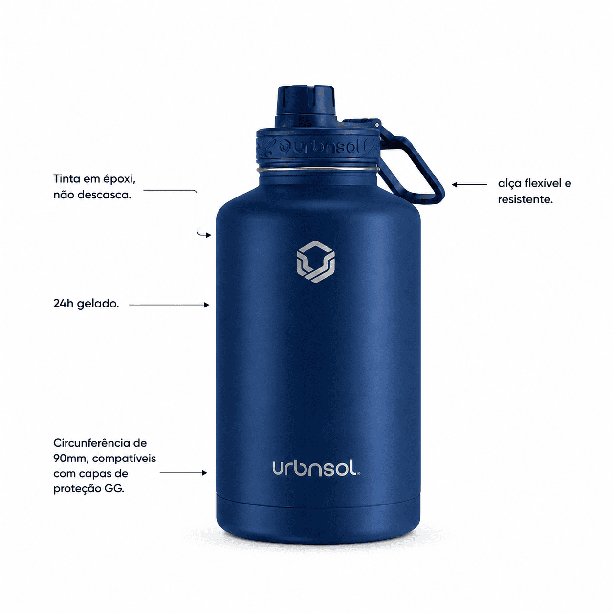 Garrafa térmica Urbnsol 1890ml na cor marinho