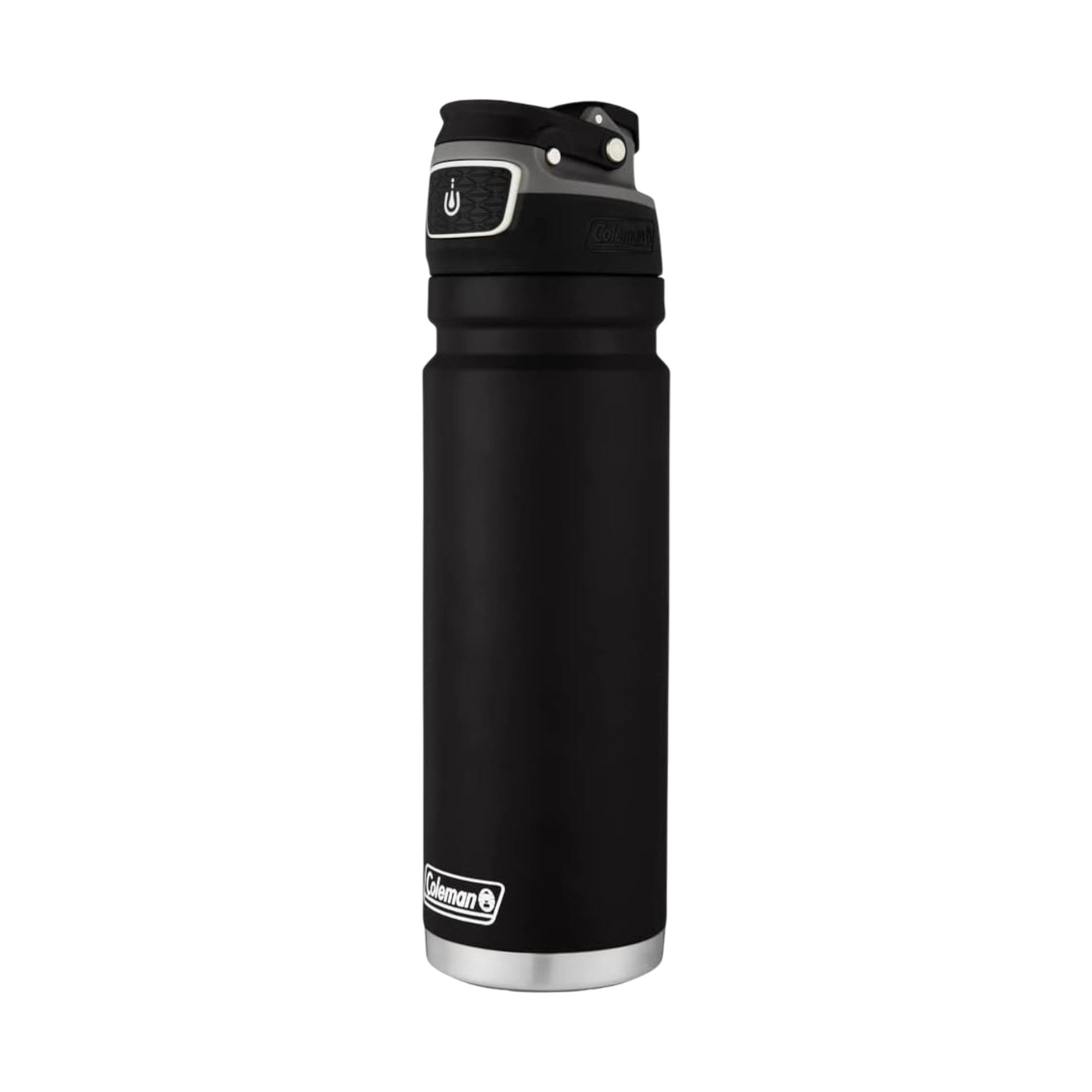 Garrafa Térmica 709 ml Coleman preta com tecnologia FreeFlow AUTOSEAL® ideal para manter bebidas na temperatura certa.