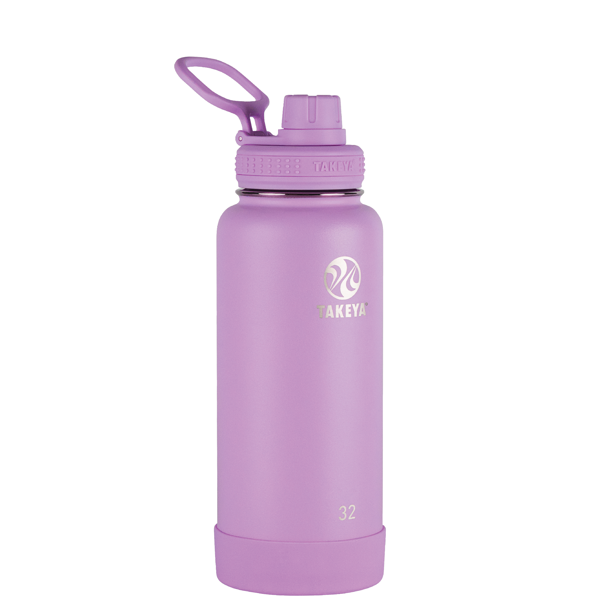 Garrafa Térmica Takeya Actives 946ml em aço inoxidável roxa, ideal para trabalho, treinos e viagens, com conservação térmica eficiente.