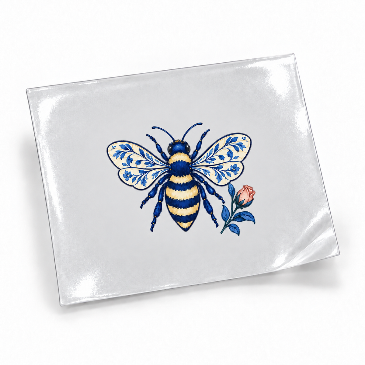 Porcelana Azul — Abelha — sticker UV DTF individual com verniz — apresentação