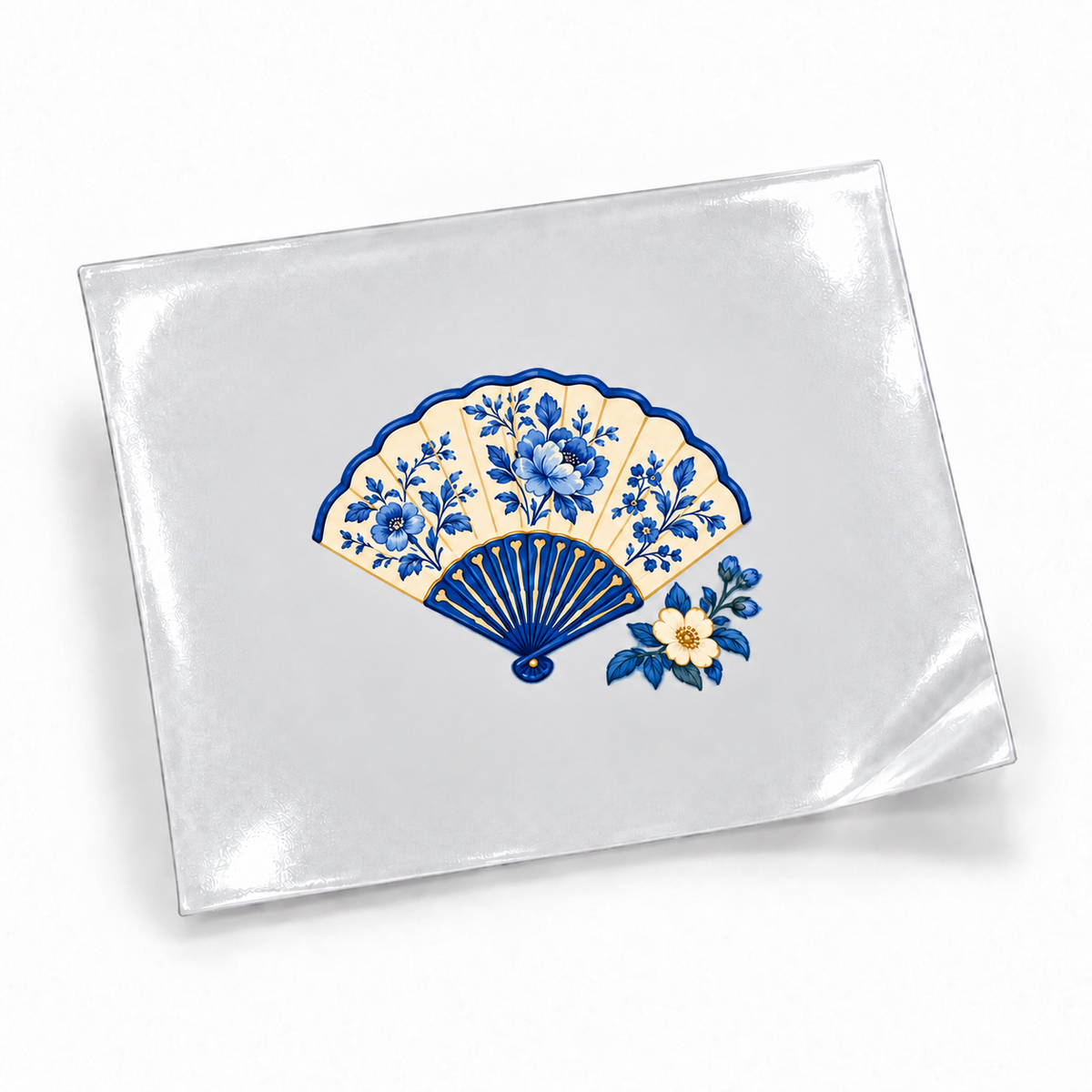 Porcelana Azul — Leque — sticker UV DTF individual com verniz — apresentação
