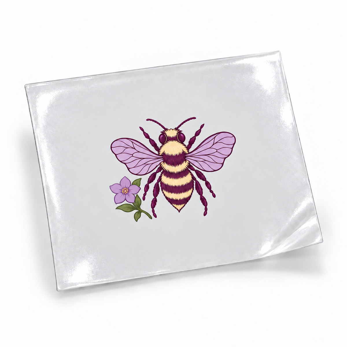 Lavanda Botânica — Abelha — sticker UV DTF individual com verniz — apresentação