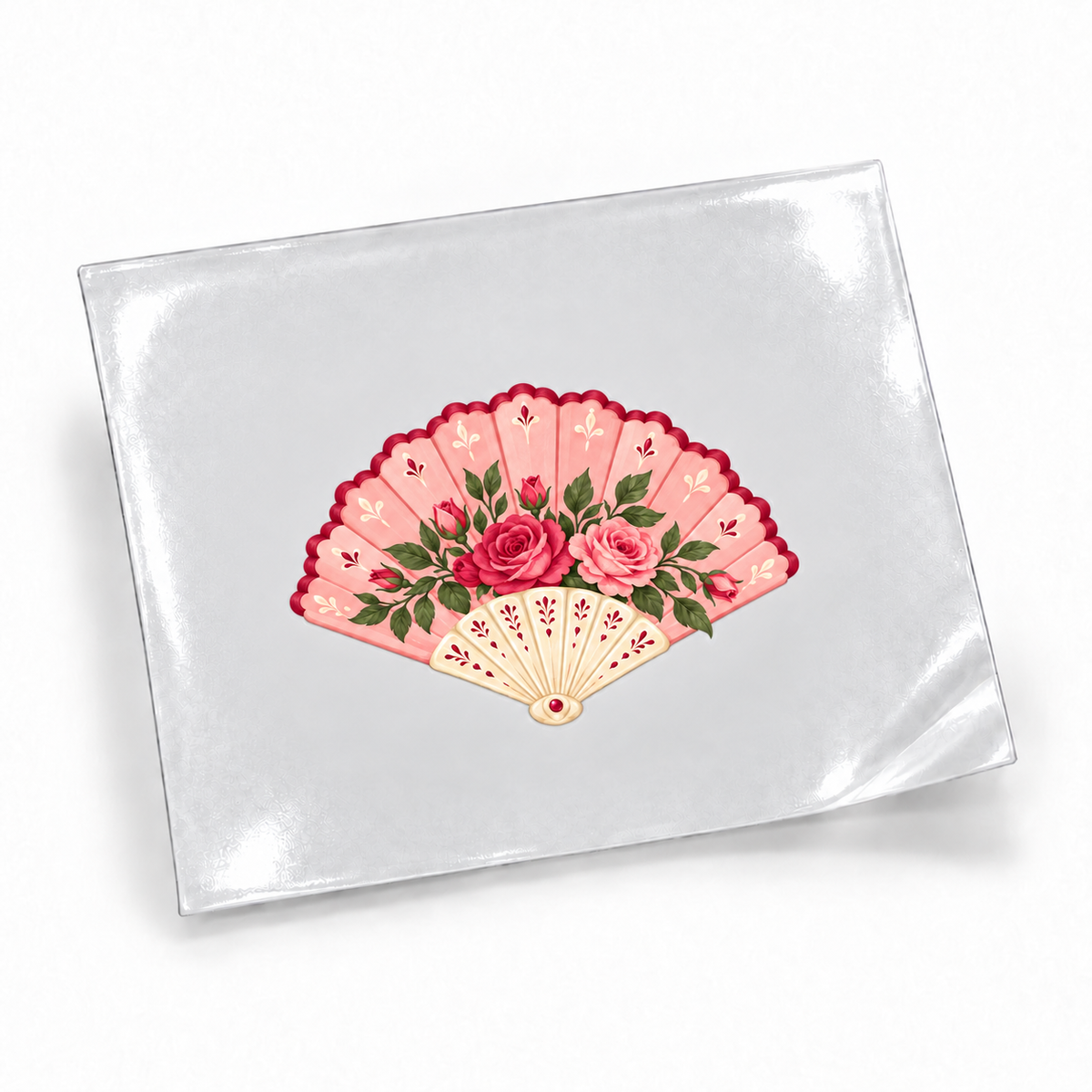 Rosé Romântico — Leque — sticker UV DTF individual com verniz — apresentação