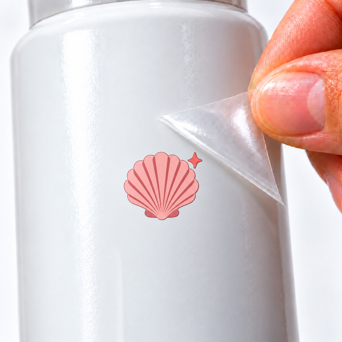 Ocean Blush 1 — conjunto — sticker UV DTF individual com verniz — detalhe de aplicação