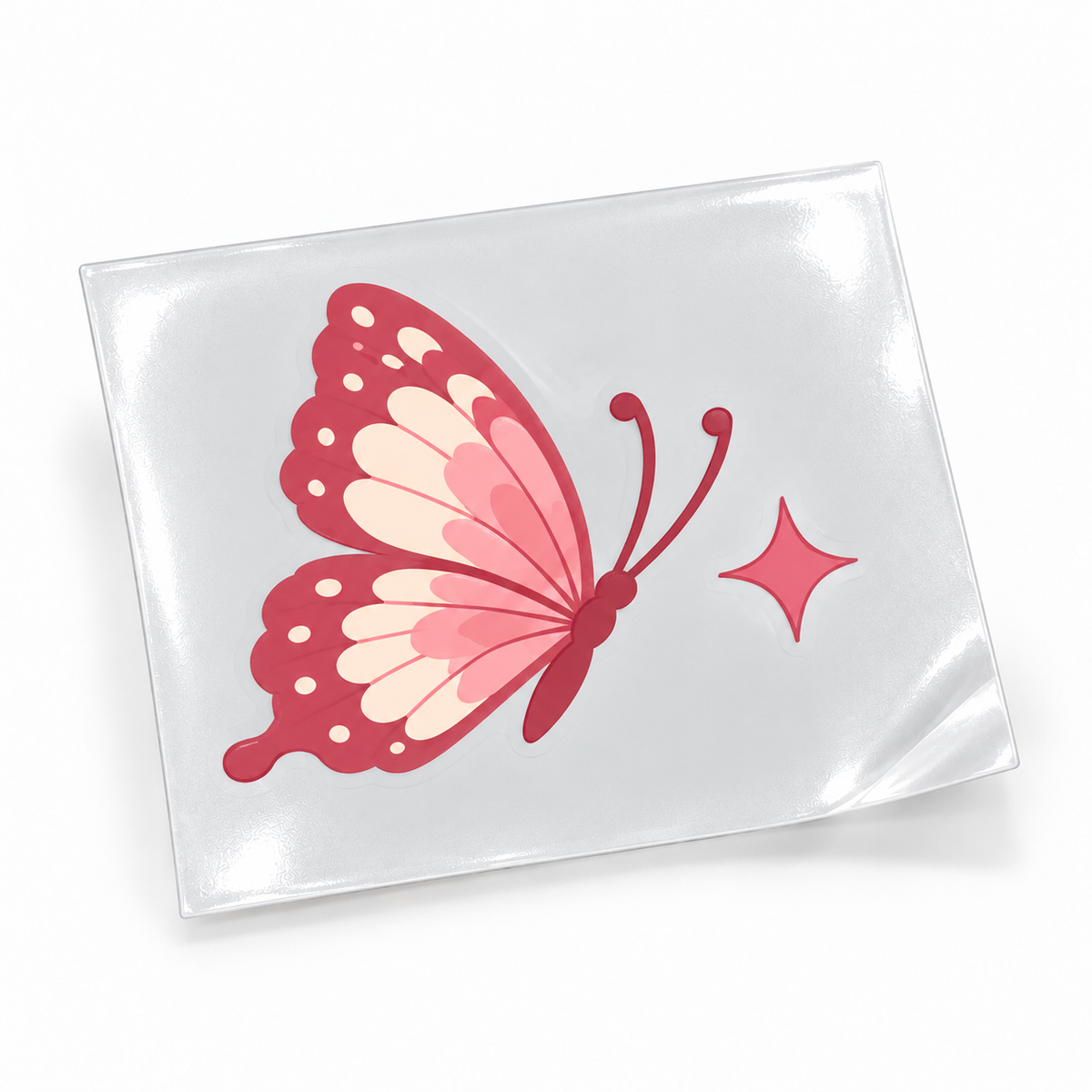 Rosé Butterfly 3 — sticker UV DTF individual com verniz — apresentação