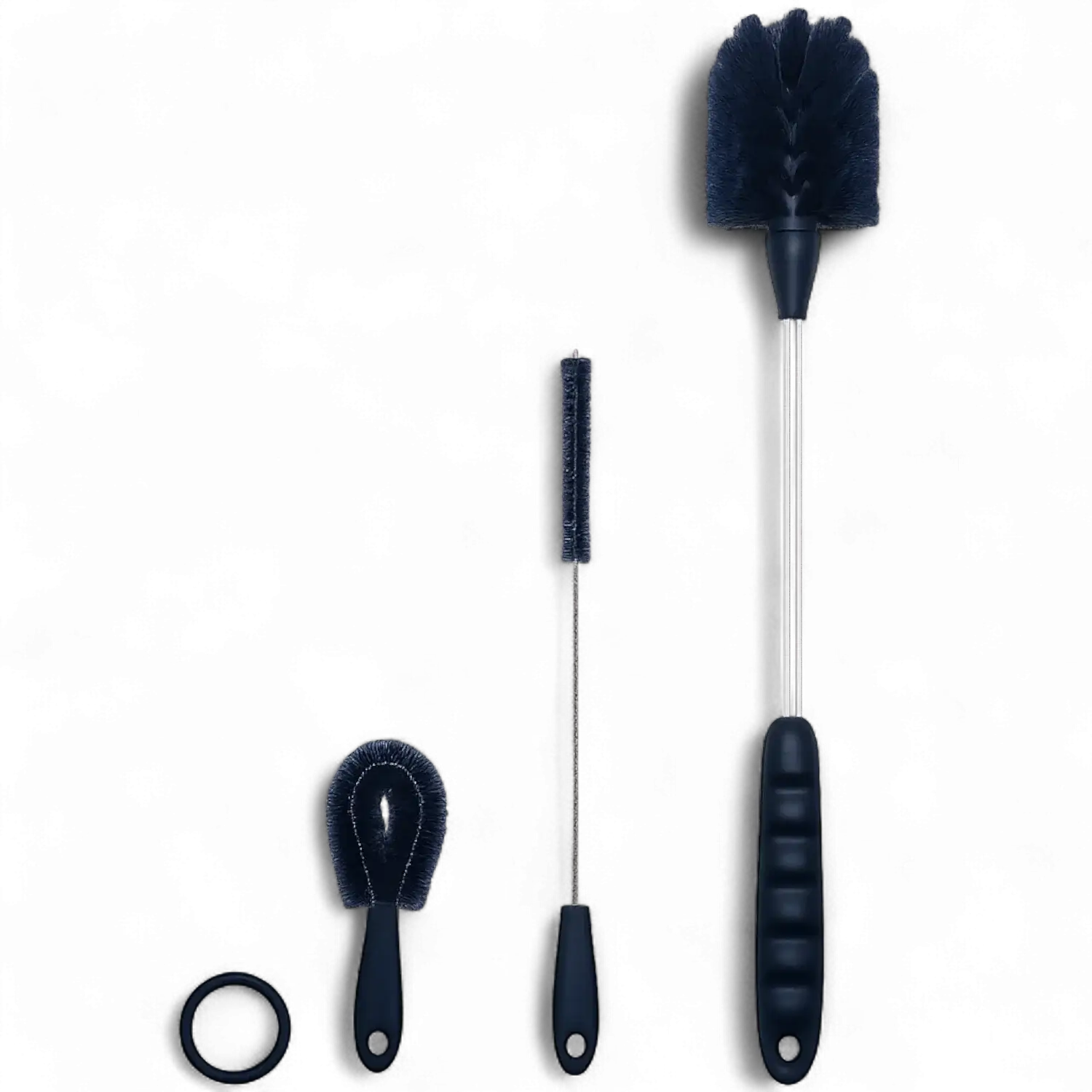 Kit de Escovas para Limpeza de Garrafas, Canudos e Tampas com 3 peças diferentes para limpeza eficiente.