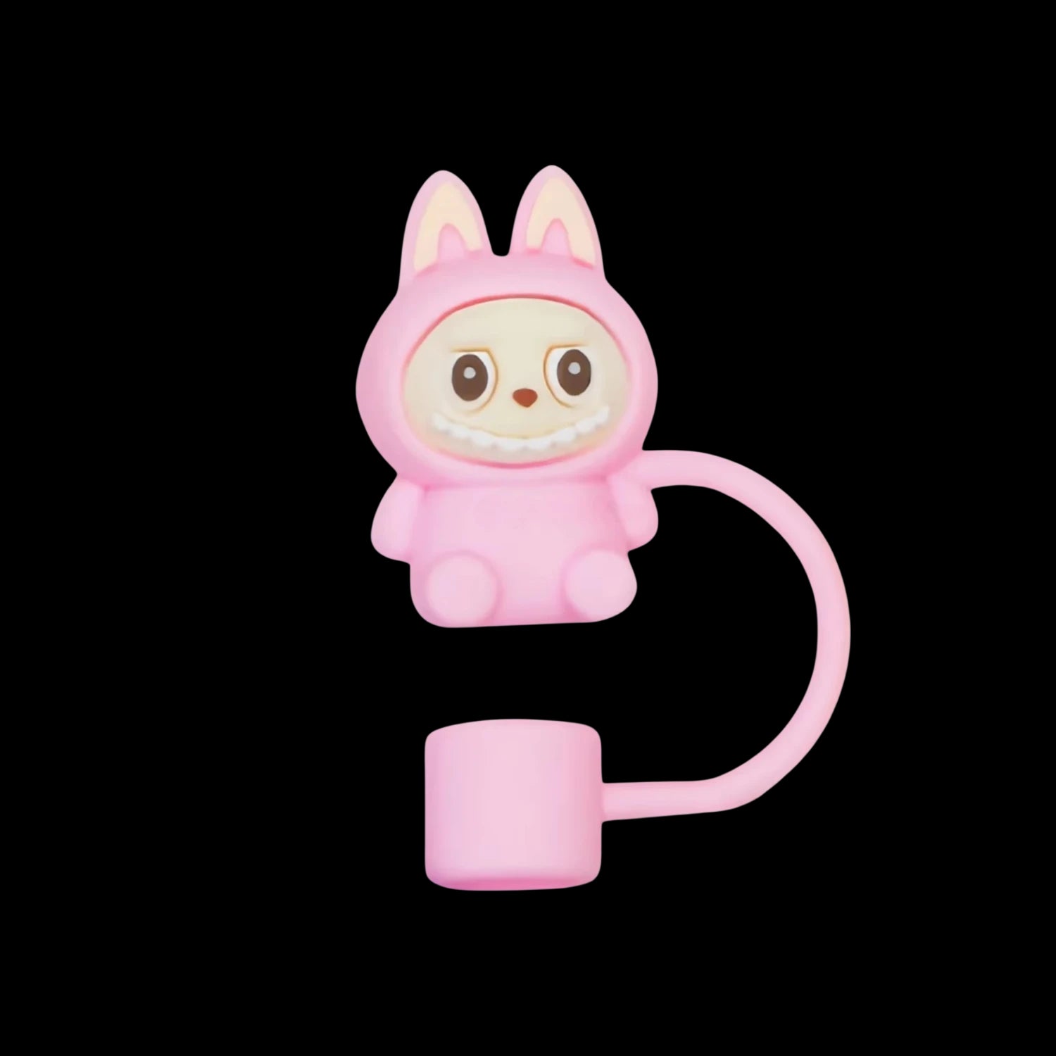 Protetor de Canudo Quencher - Labubu rosa divertido e higiênico em silicone