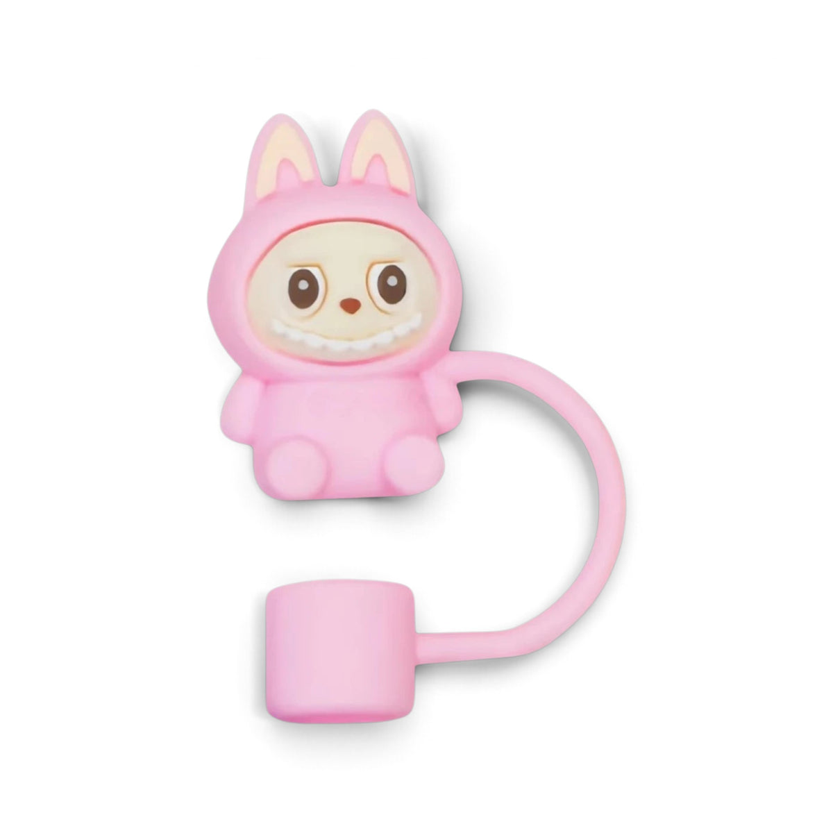 Protetor de Canudo Quencher - Labubu rosa divertido e higiênico em silicone