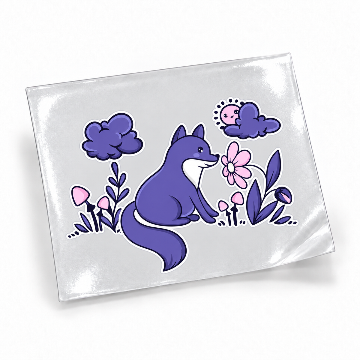 Raposa Lilás — sticker UV DTF individual com verniz — apresentação