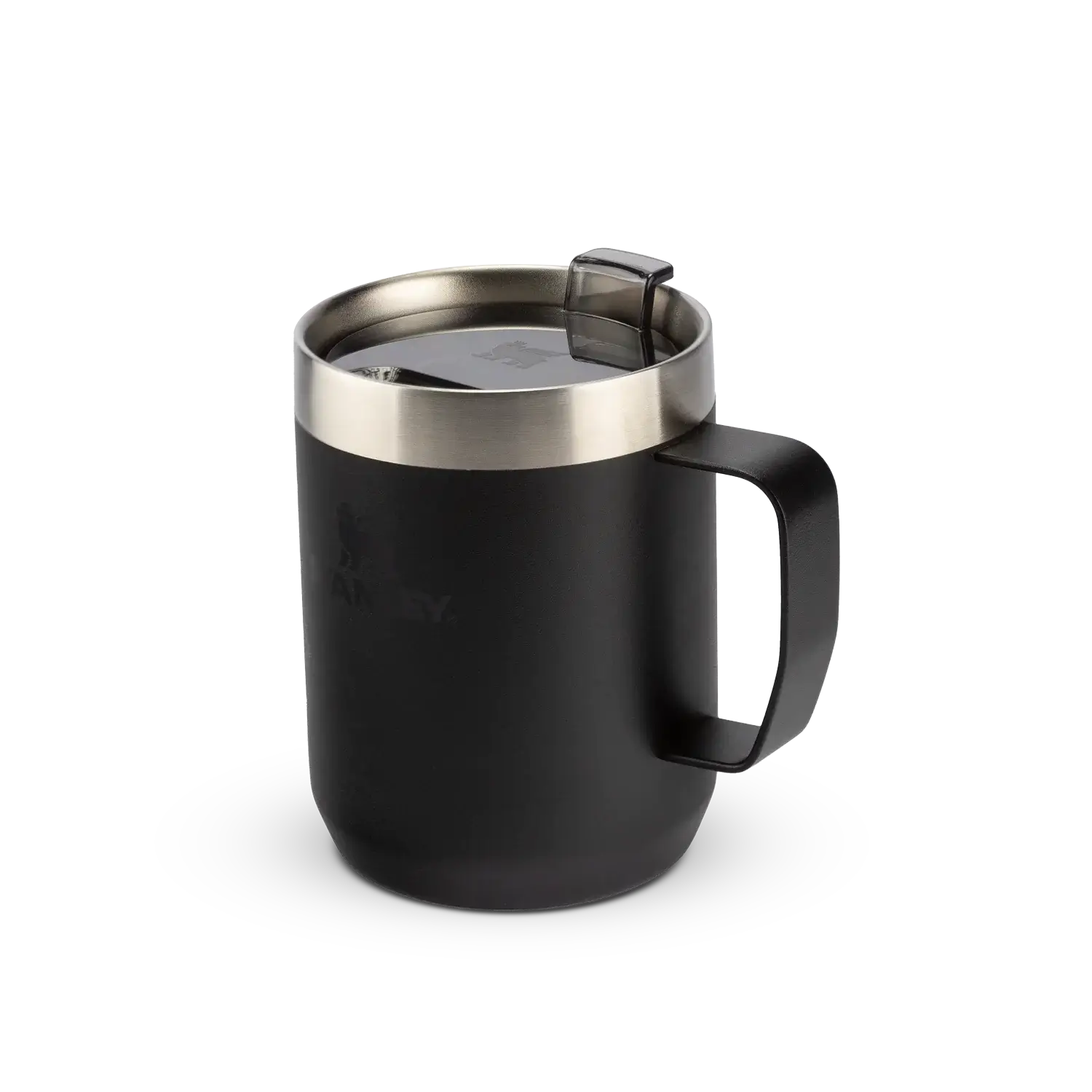 Caneca Camp Mug Stanley 236ml preta com isolamento a vácuo para manter bebida quente ou fria, ideal para uso diário.