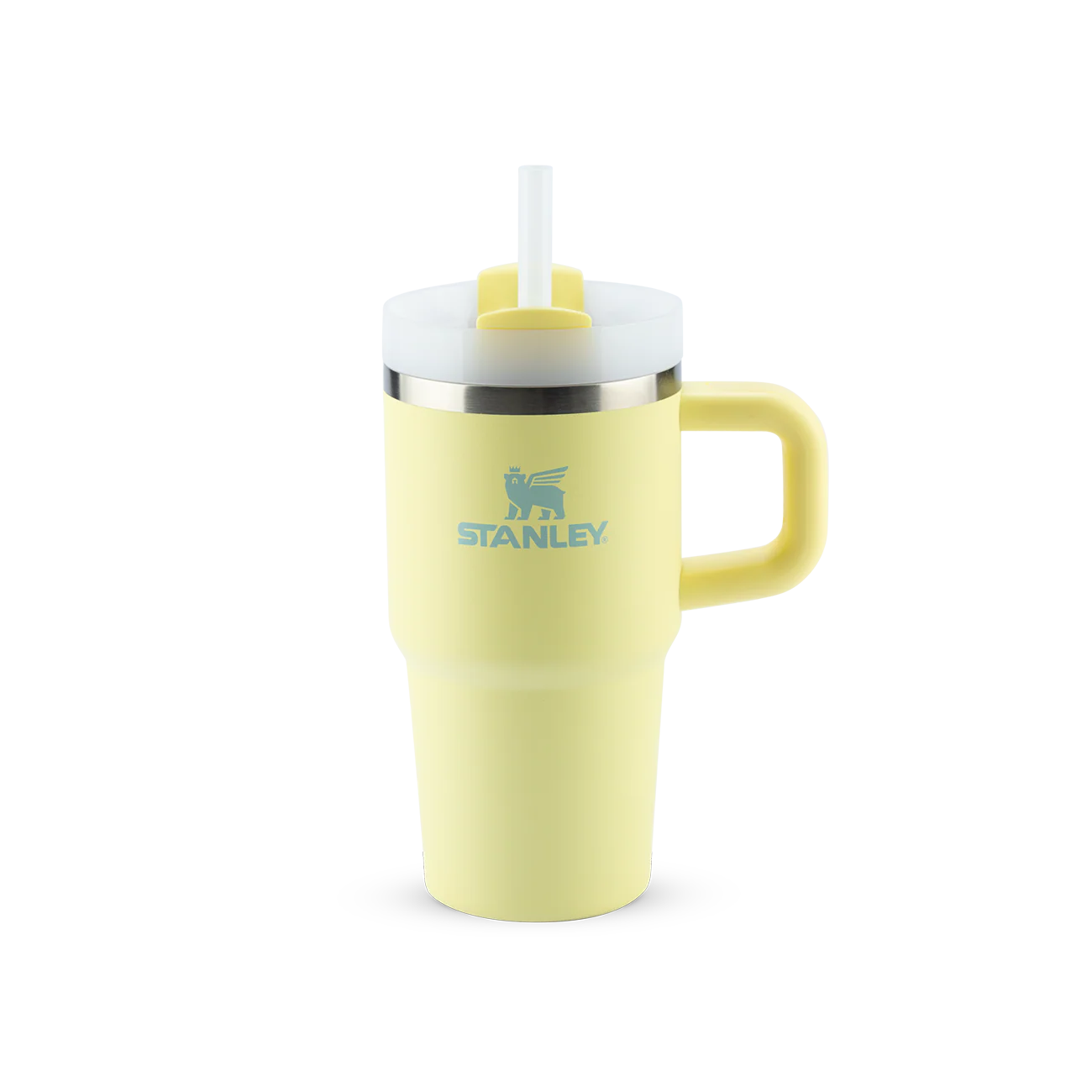 Copo Quencher com alça Stanley | 591ml em amarelo, com canudo reutilizável e alça ergonômica para hidratação eficiente.