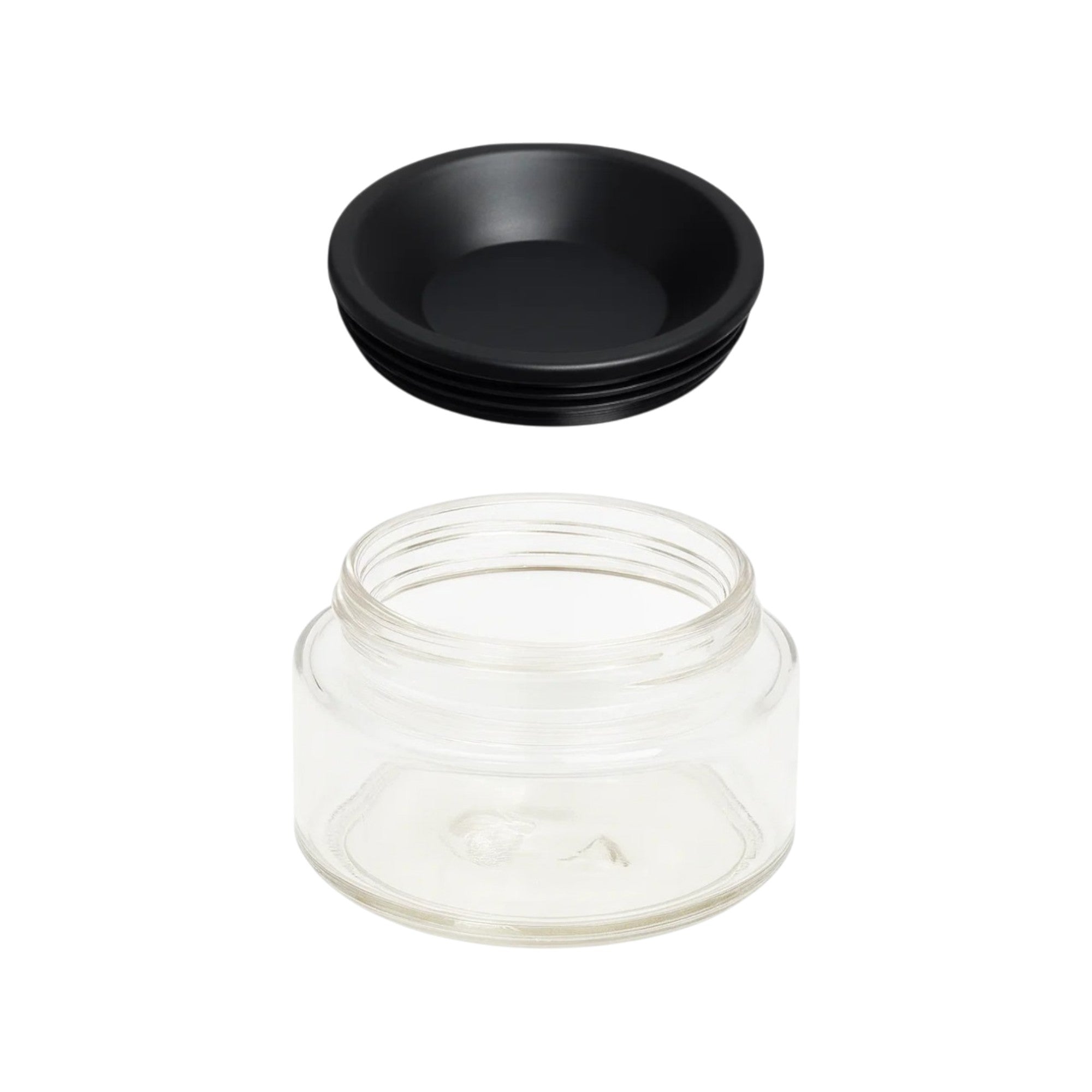 Pote hermético para Activate Shaker em vidro com tampa preta, ideal para suplementos e snacks, compatível com estilo Stanley.