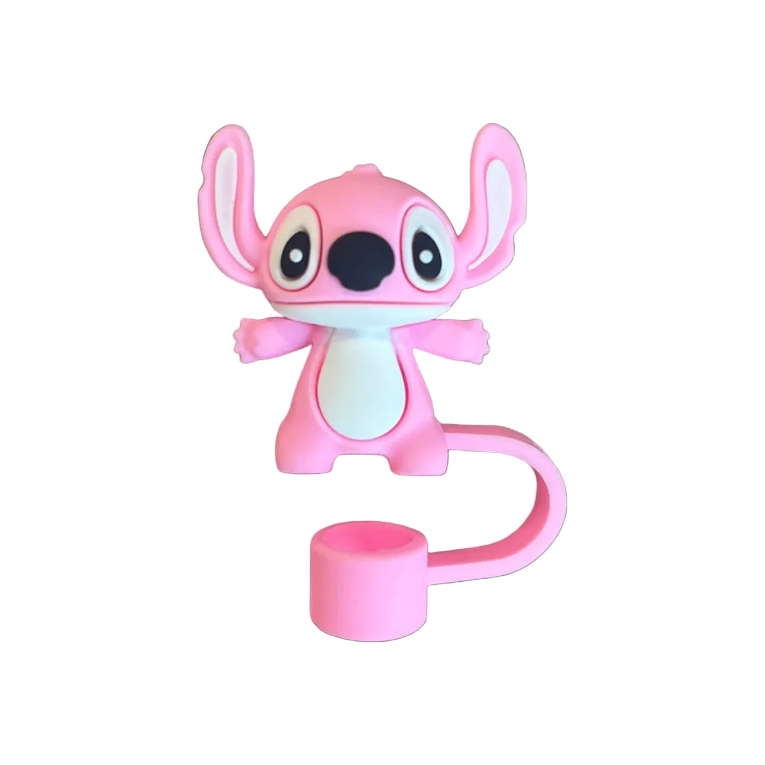 Protetor de Canudo Quencher - Variados em formato de personagem rosa, feito de silicone, ideal para proteger canudos com estilo.