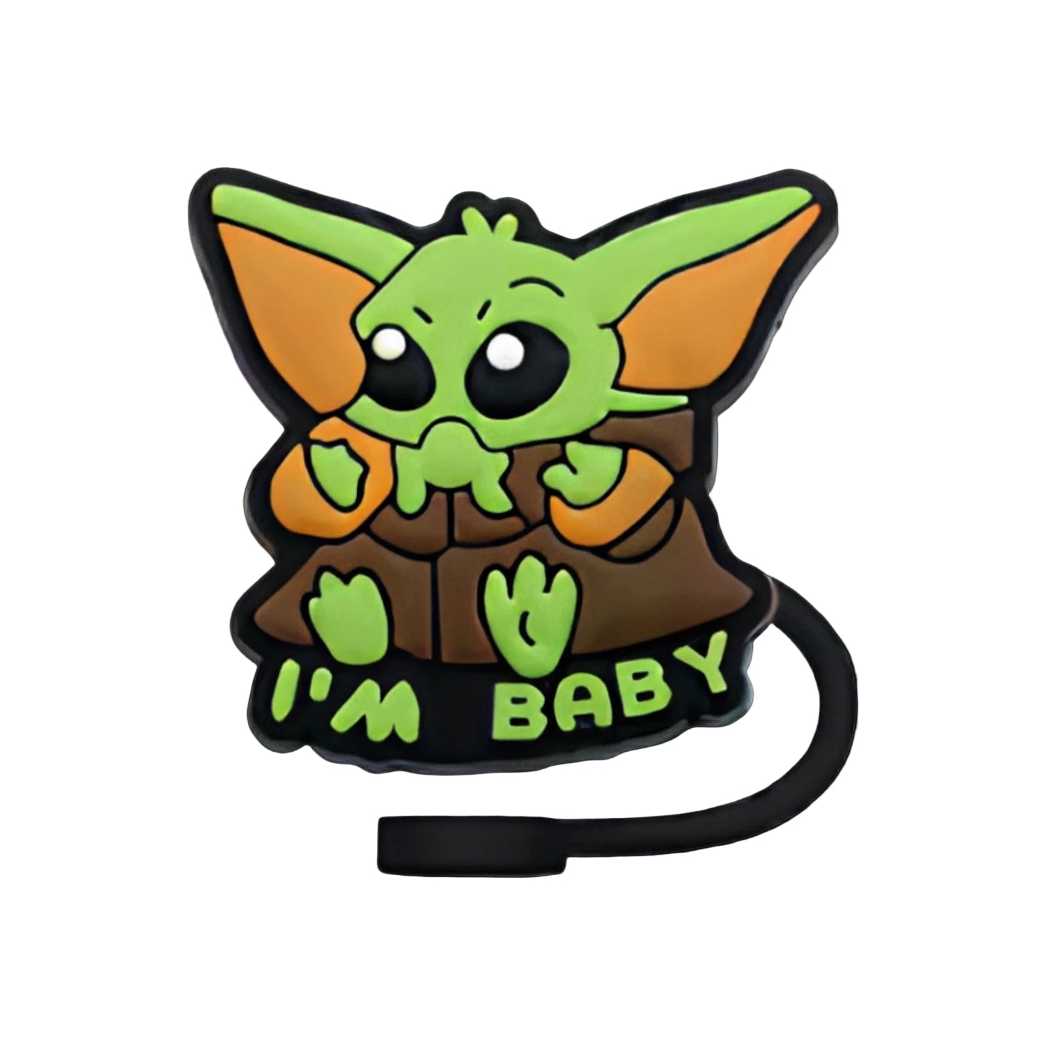 Protetor de Canudo Quencher - Variados com design criativo de personagem verde e texto 'I'm Baby' para higiene e proteção.