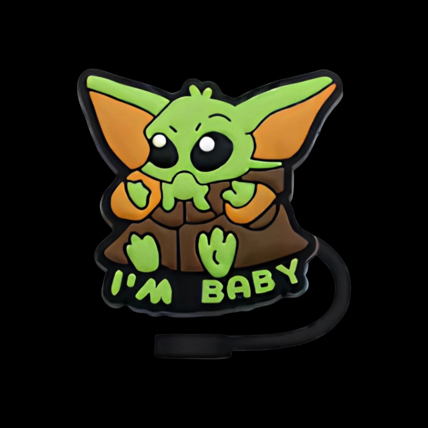 Protetor de Canudo Quencher - Variados com design criativo de personagem verde e texto 'I'm Baby' para higiene e proteção.