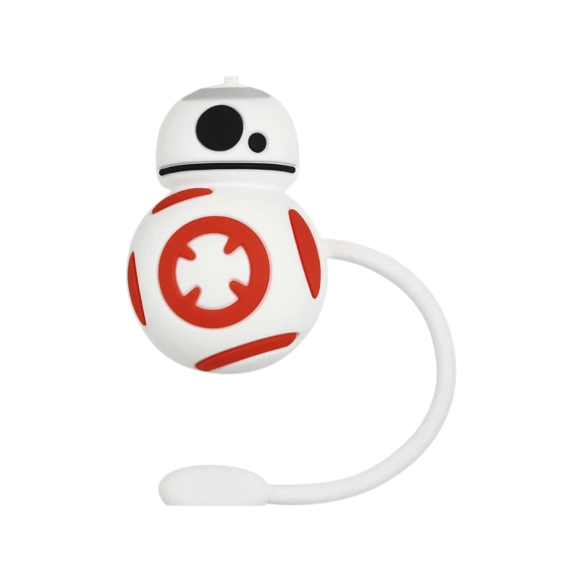 Protetor de Canudo Quencher - Variados em formato de robô branco e laranja, feito em silicone atóxico para proteção e higiene diariamente.