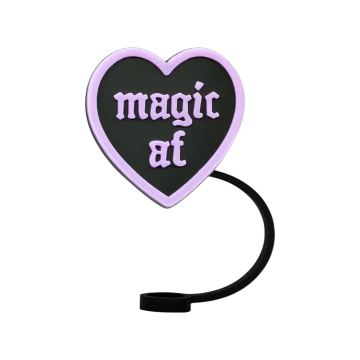 Protetor de Canudo Quencher - Variados com design de coração "magic af" em silicone. Perfeito para higiene e diversão.